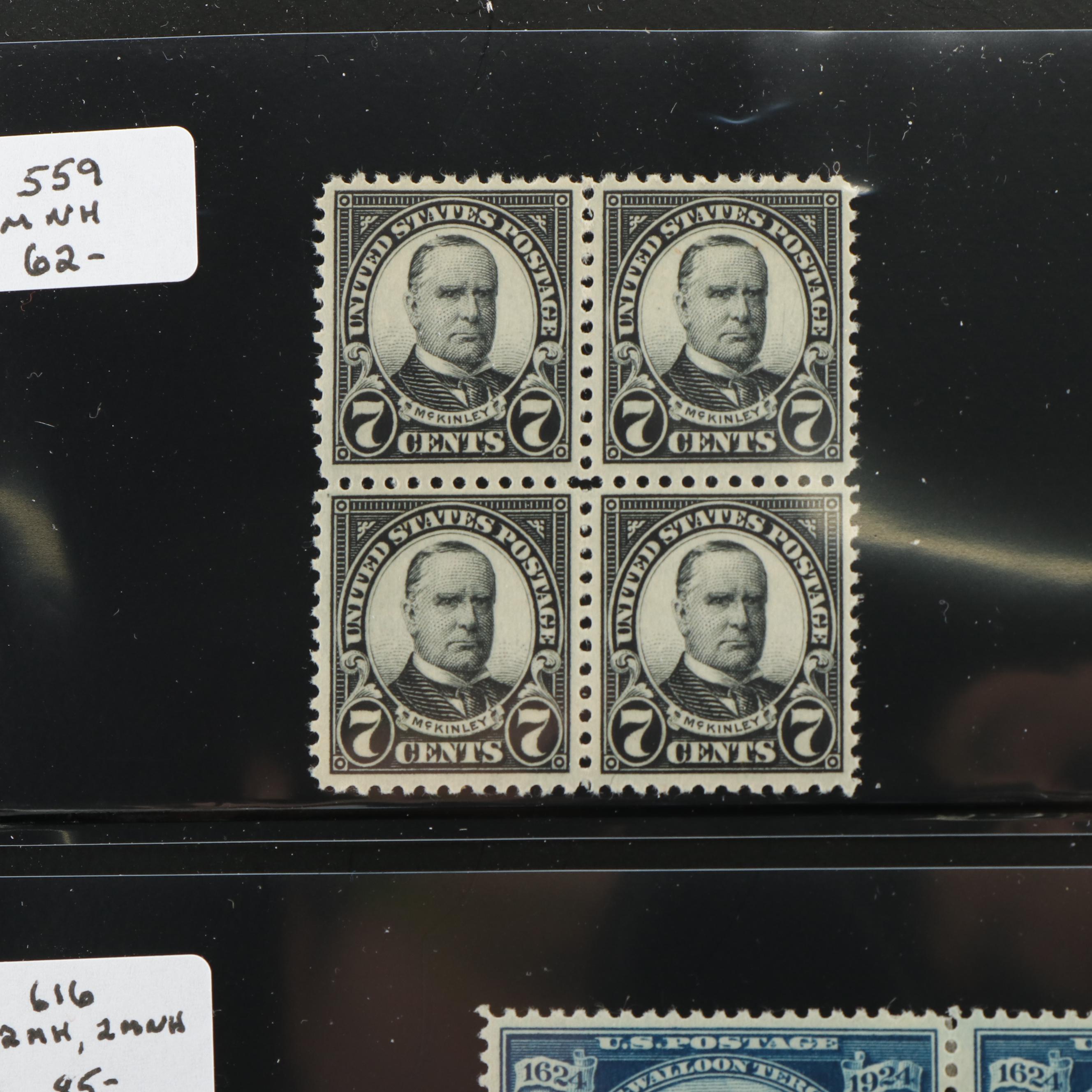 Sixteen Early U.S. Postage Stamp Plate Blocks