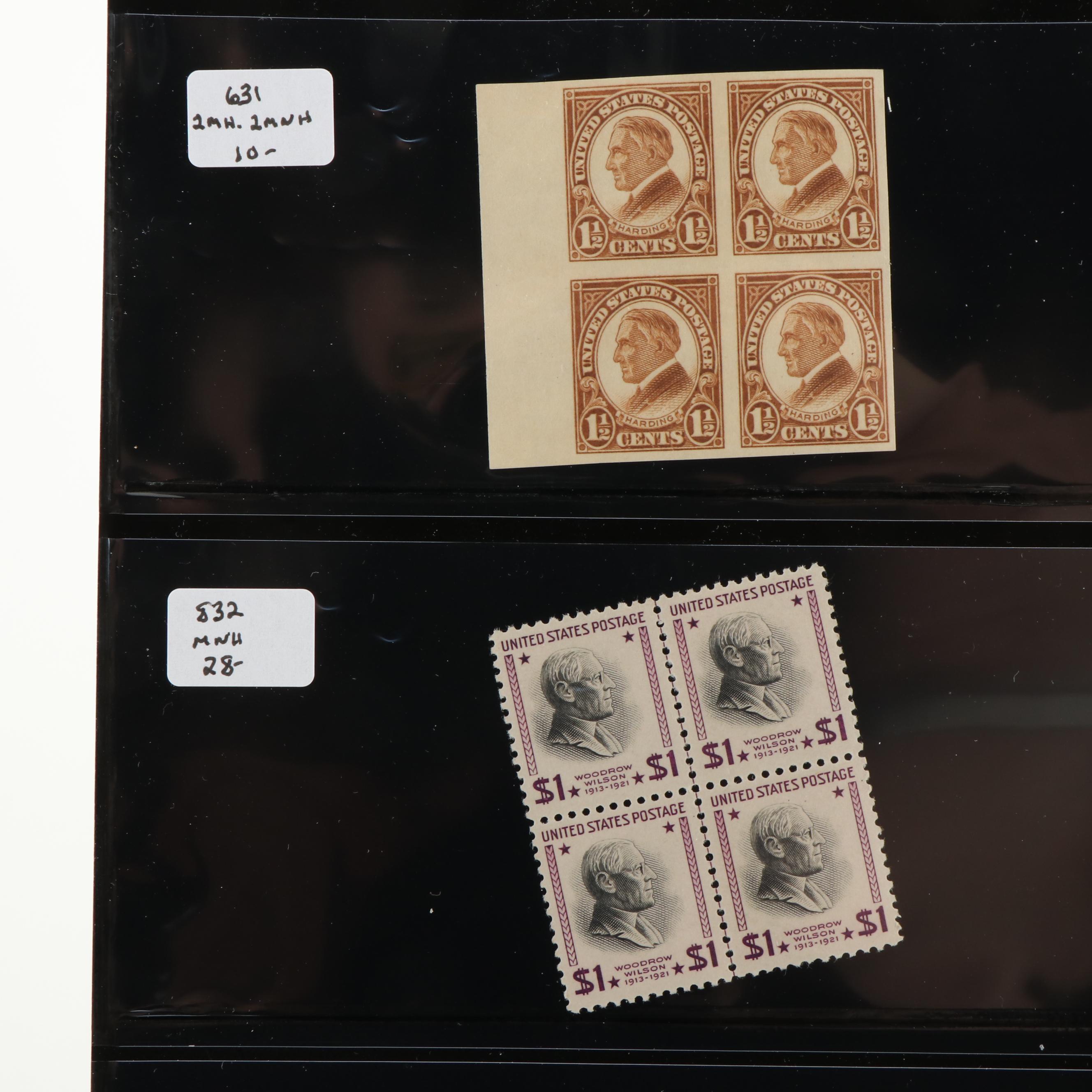 Sixteen Early U.S. Postage Stamp Plate Blocks