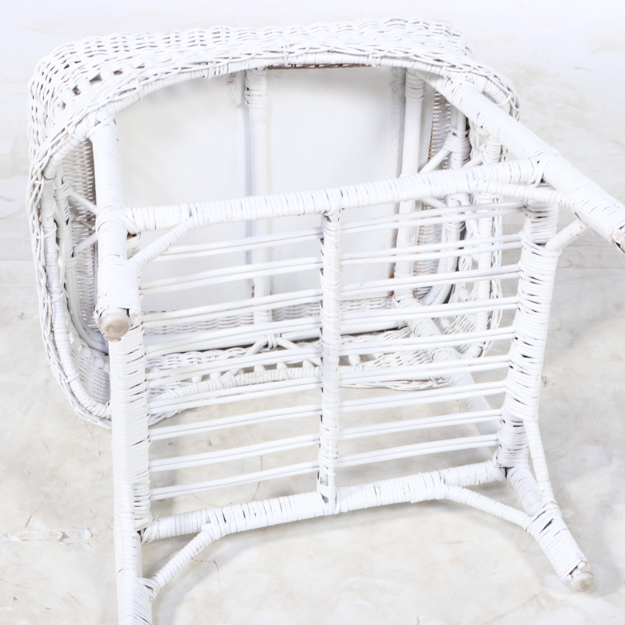 White-Painted Wicker End Table