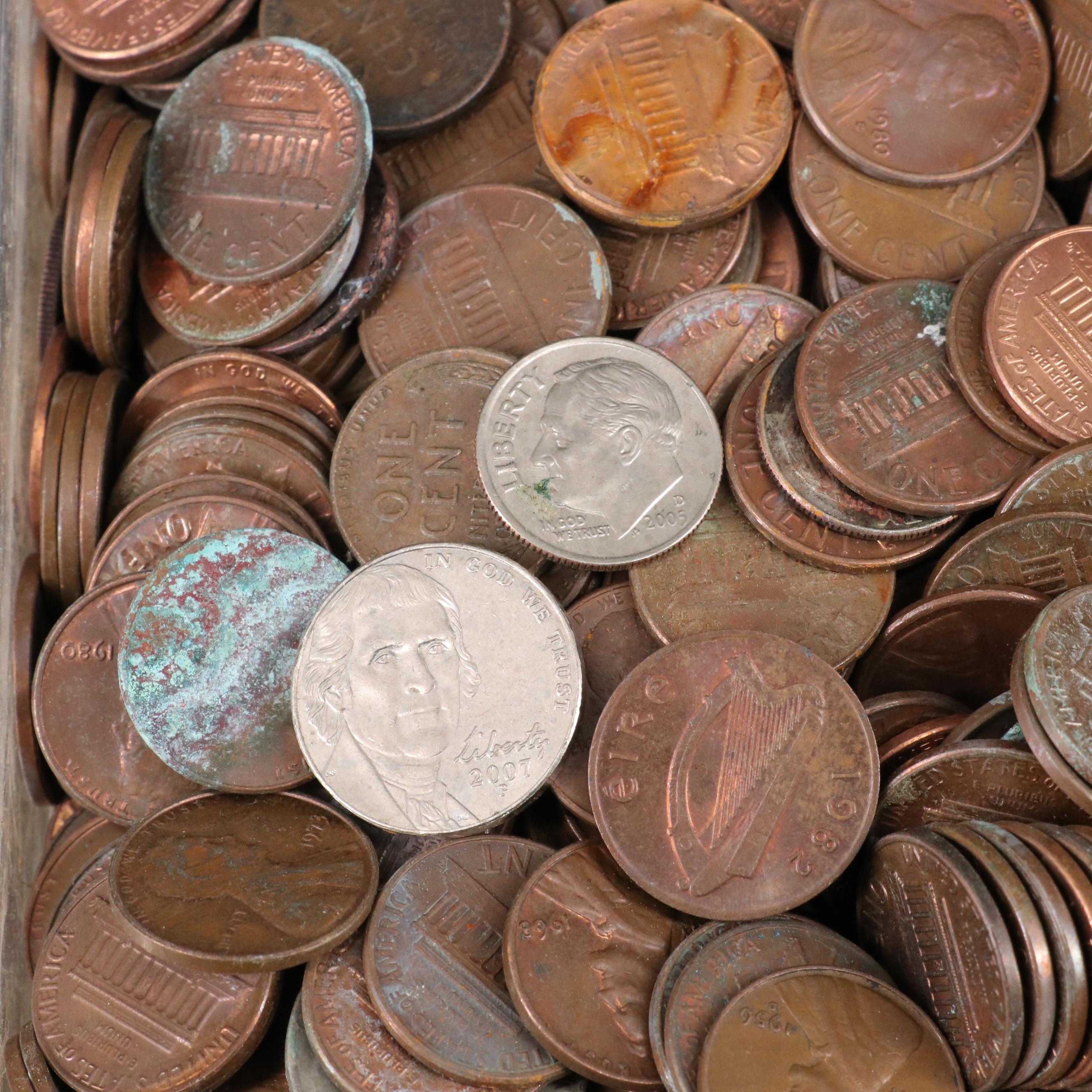 Group of U.S. Cents, Nickels, and Dimes, Including 16 BU Rolls of Lincoln Cents