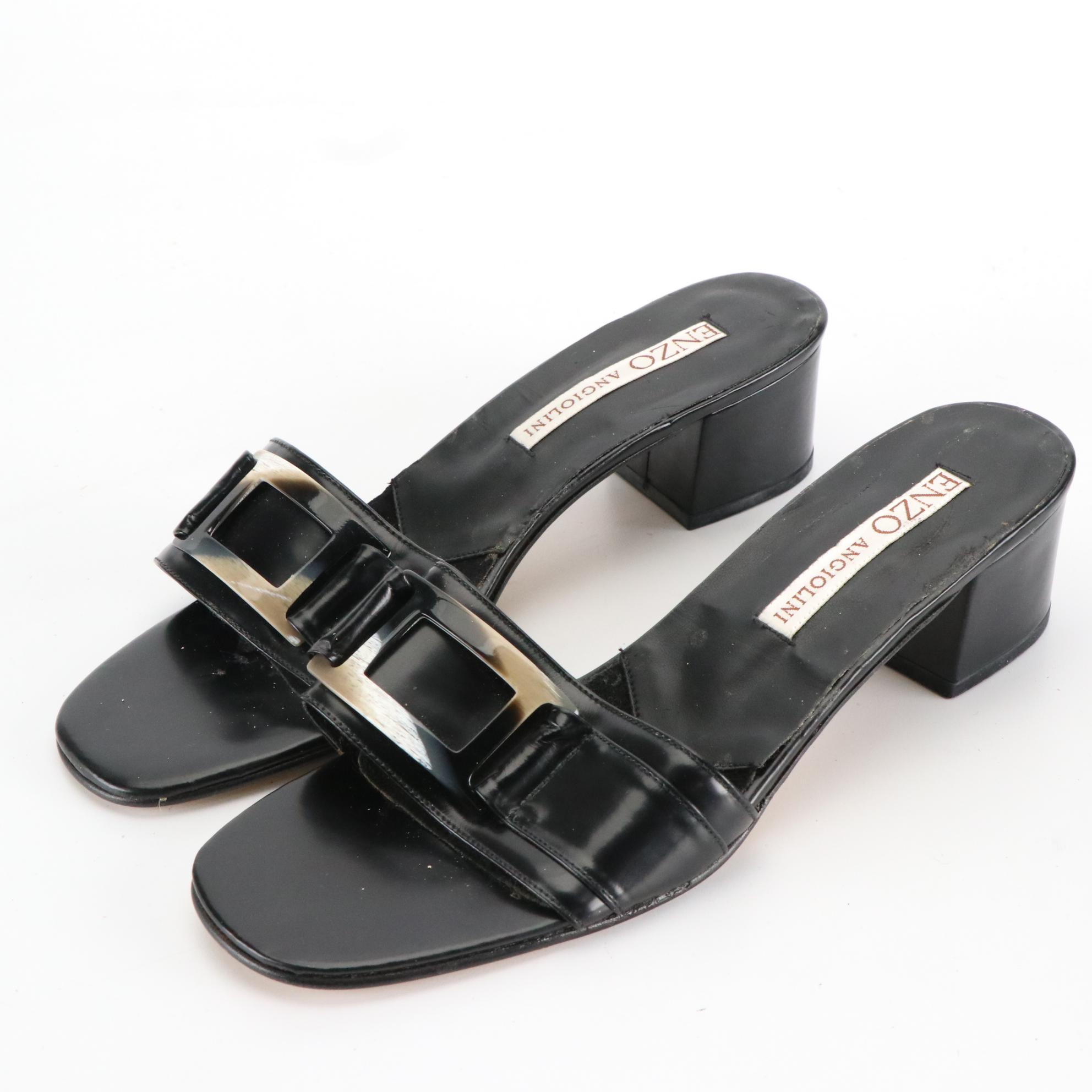 Enzo Angiolini Leather Buckle Sandals and Floral Ankle Strap Heels