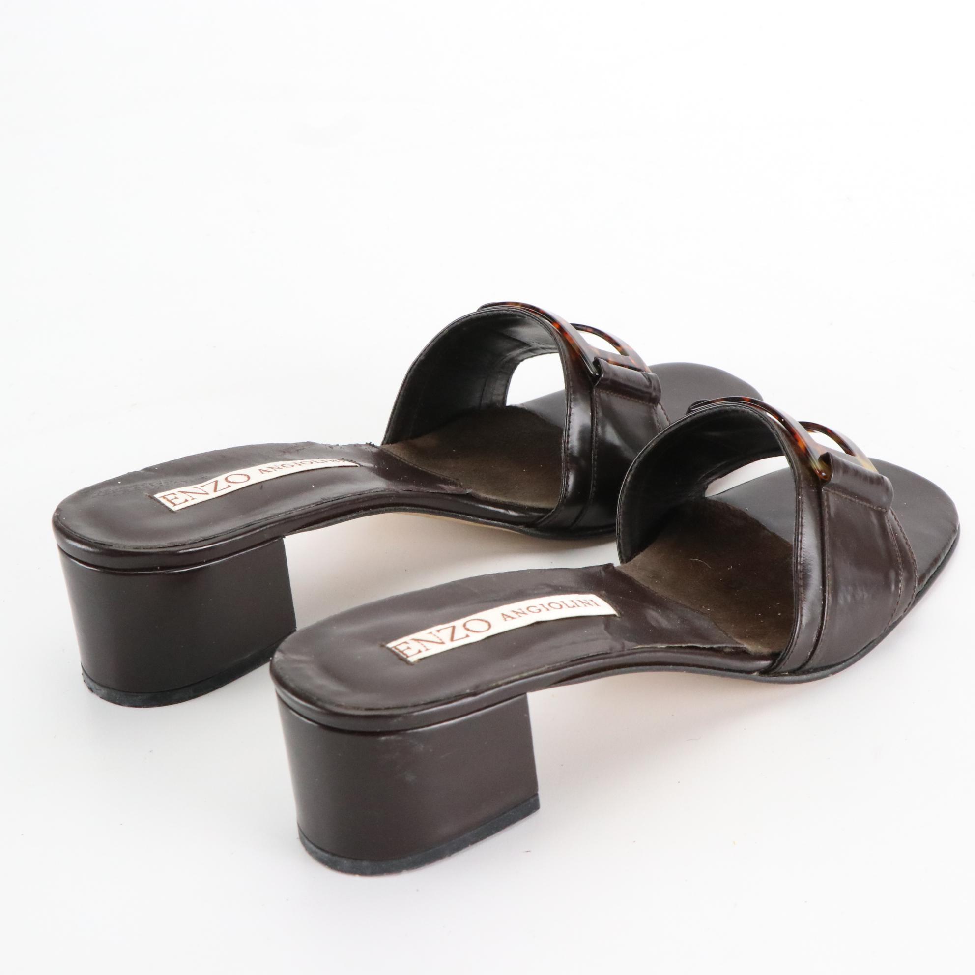 Enzo Angiolini Leather Buckle Sandals and Floral Ankle Strap Heels