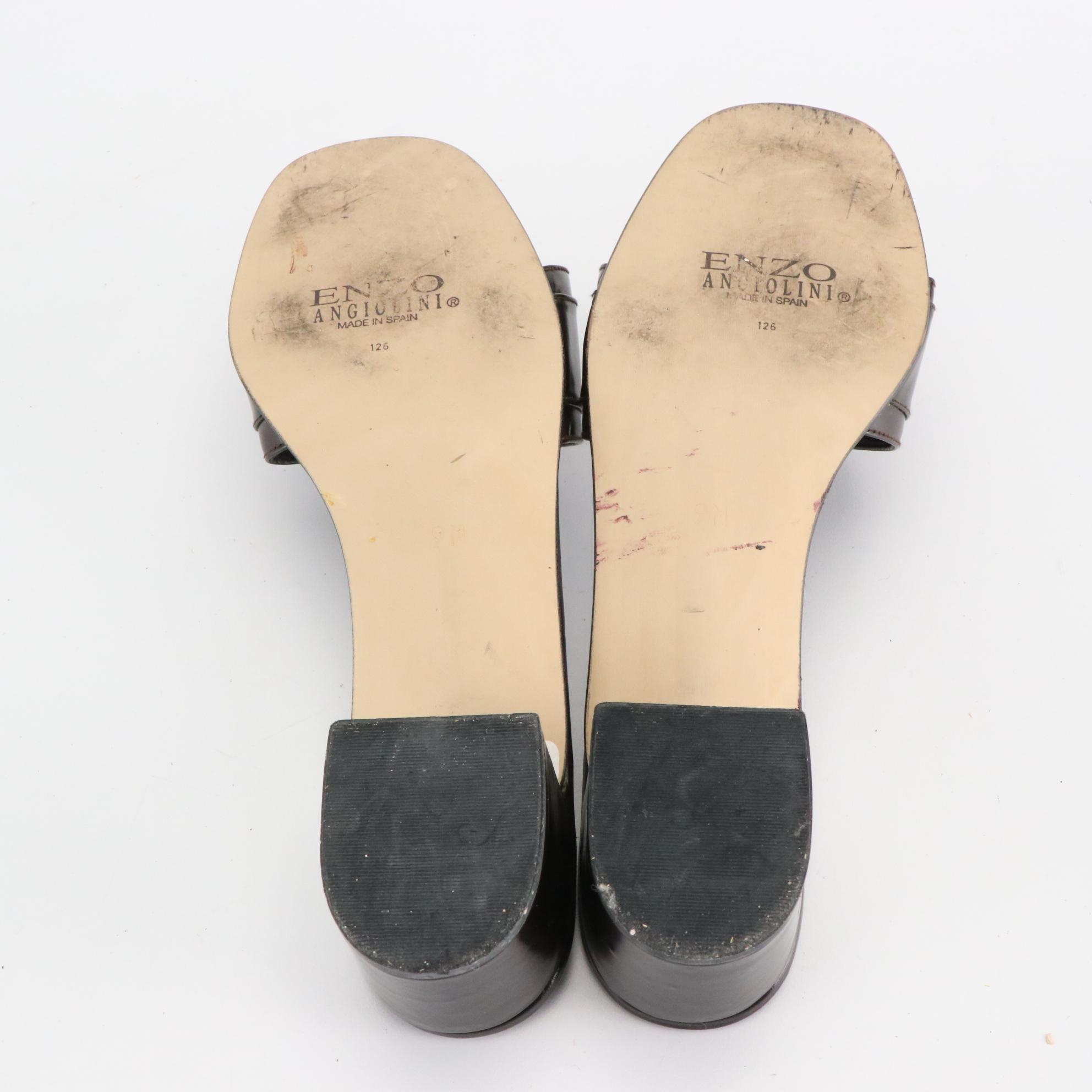 Enzo Angiolini Leather Buckle Sandals and Floral Ankle Strap Heels