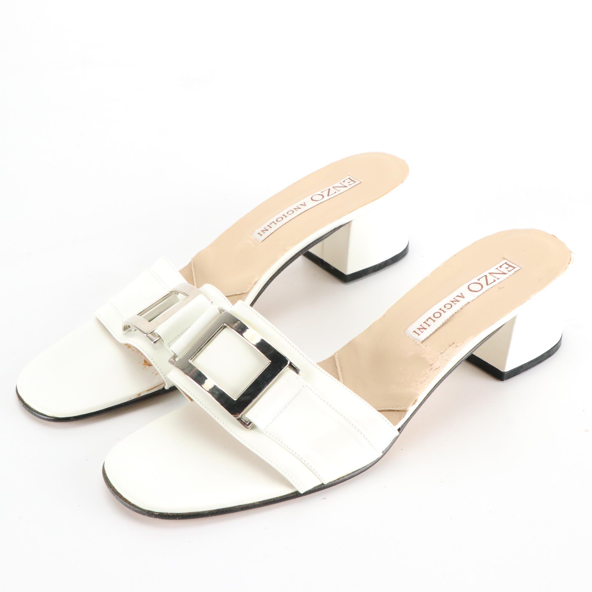 Enzo Angiolini Leather Buckle Sandals and Floral Ankle Strap Heels