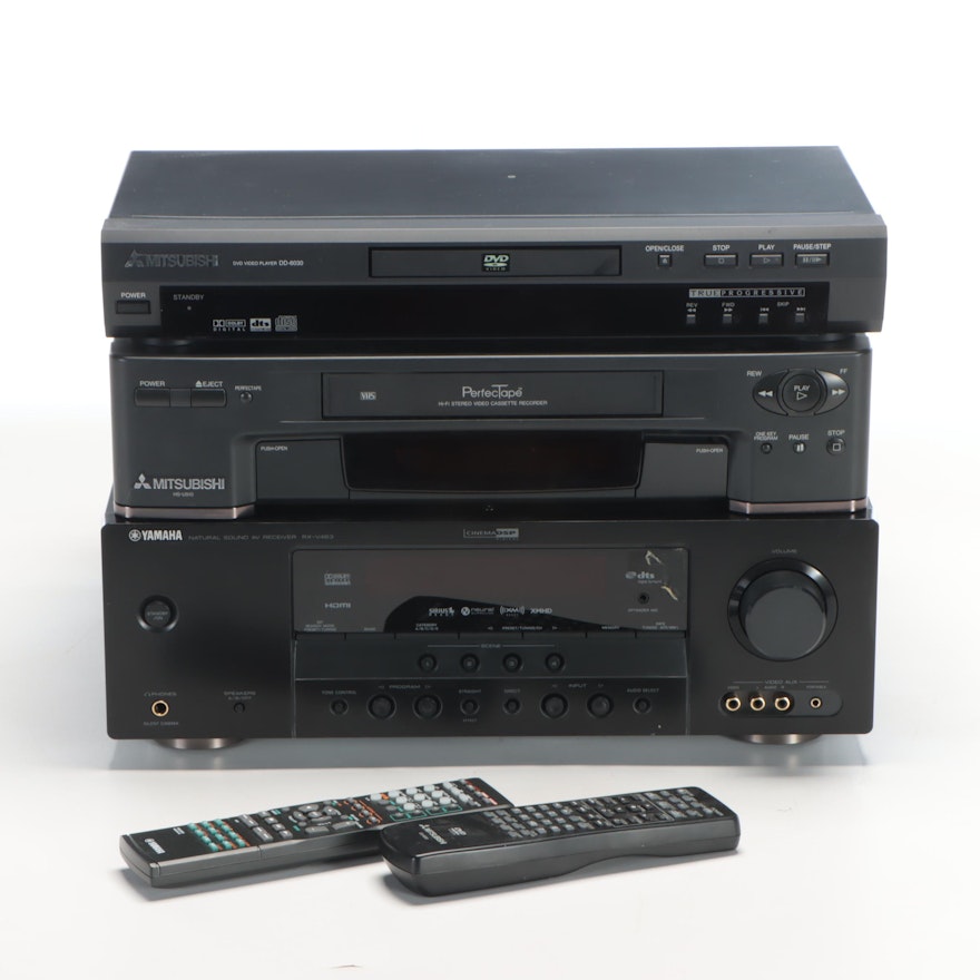 Yamaha Receiver with Mitsubishi VCR and DVD Player