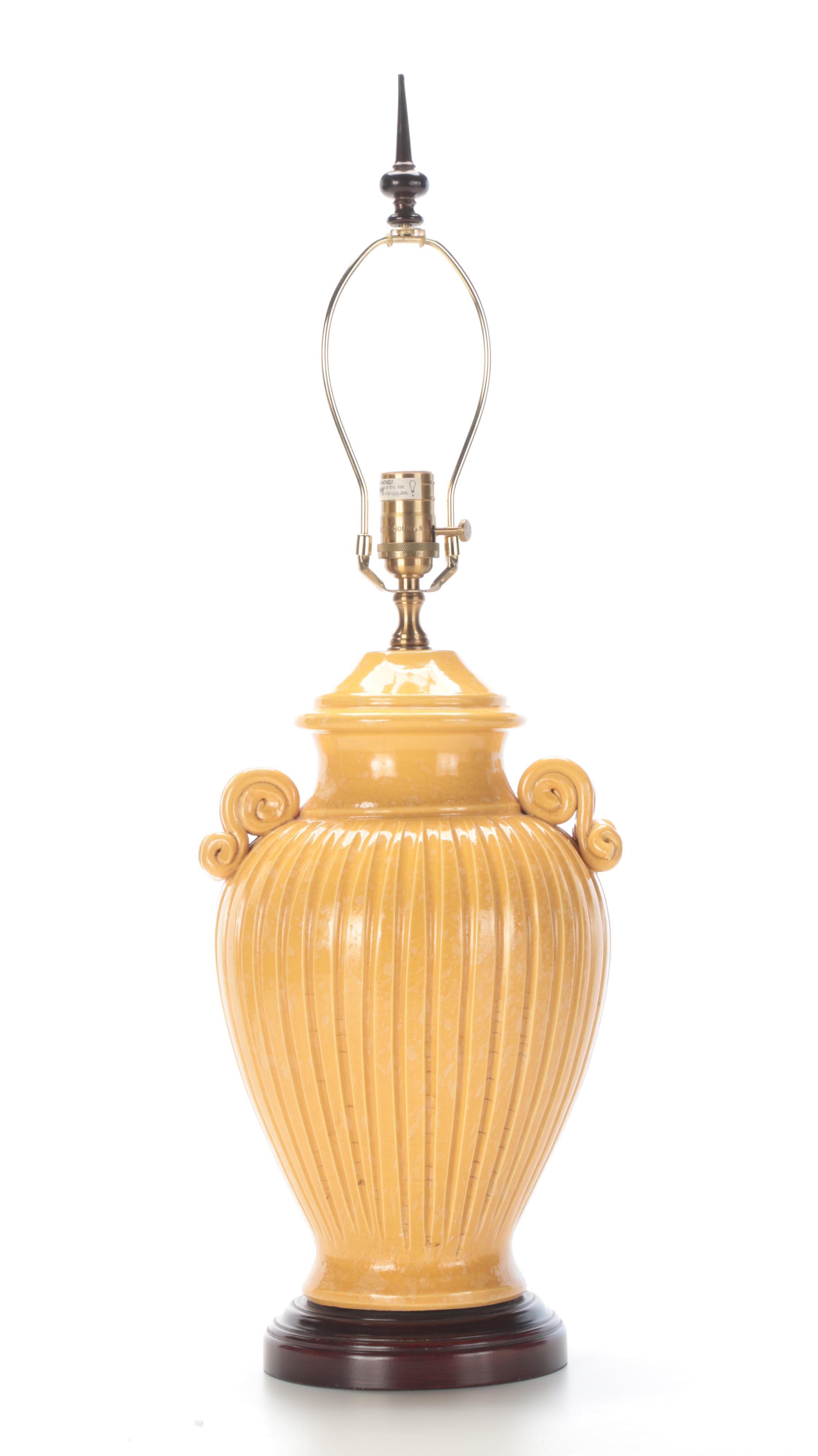 Wildwood Yellow Ribbed Ceramic Urn Table Lamp, Late 20th Century