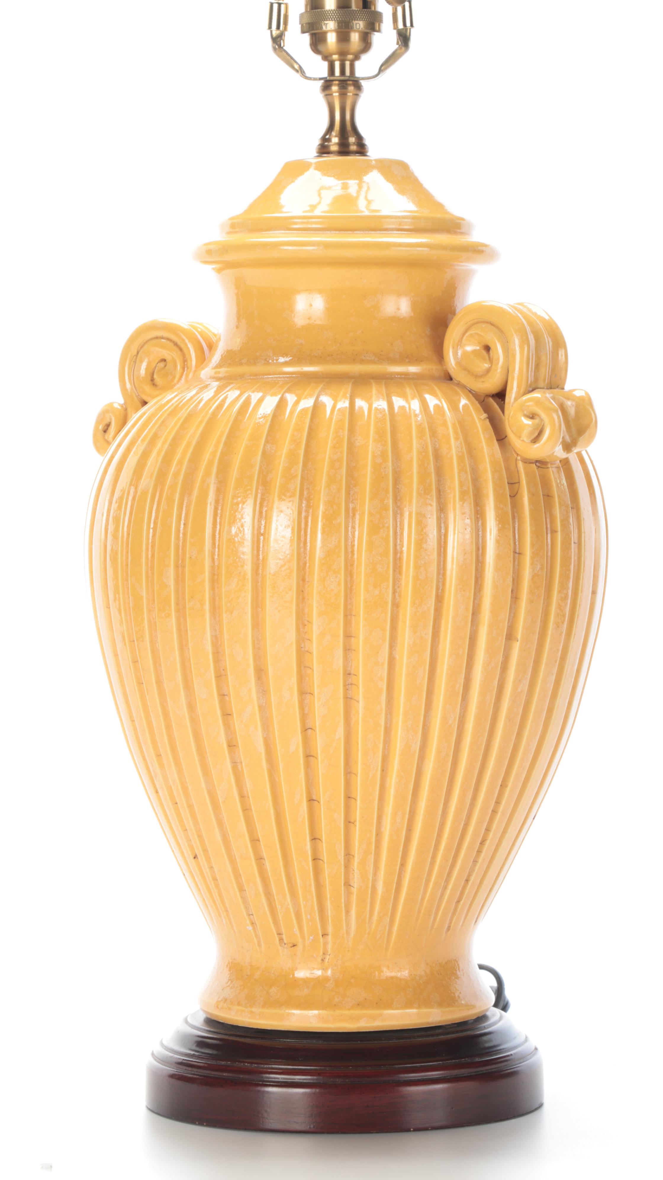 Wildwood Yellow Ribbed Ceramic Urn Table Lamp, Late 20th Century