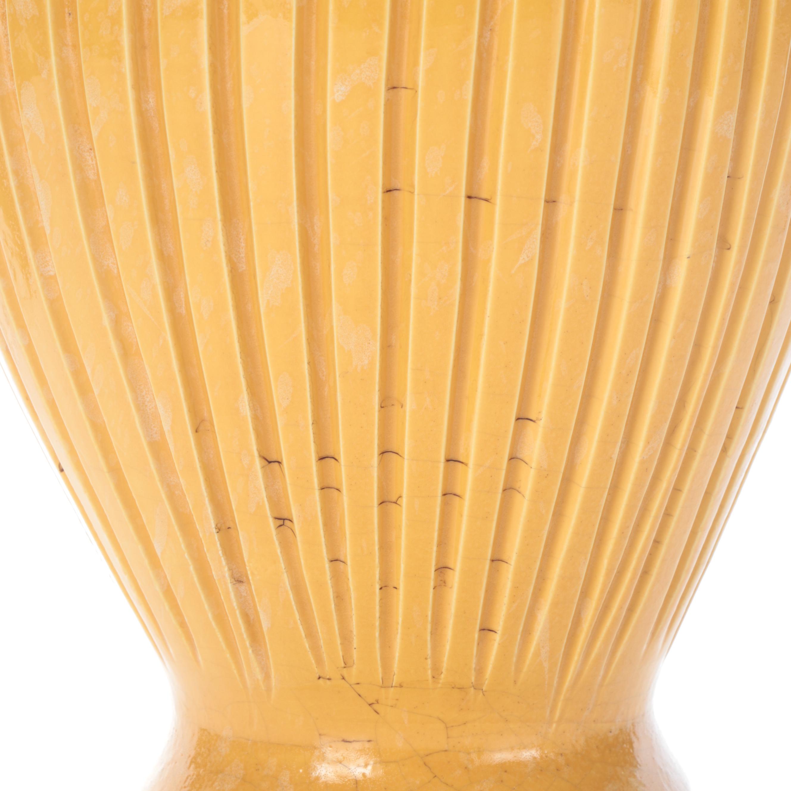 Wildwood Yellow Ribbed Ceramic Urn Table Lamp, Late 20th Century