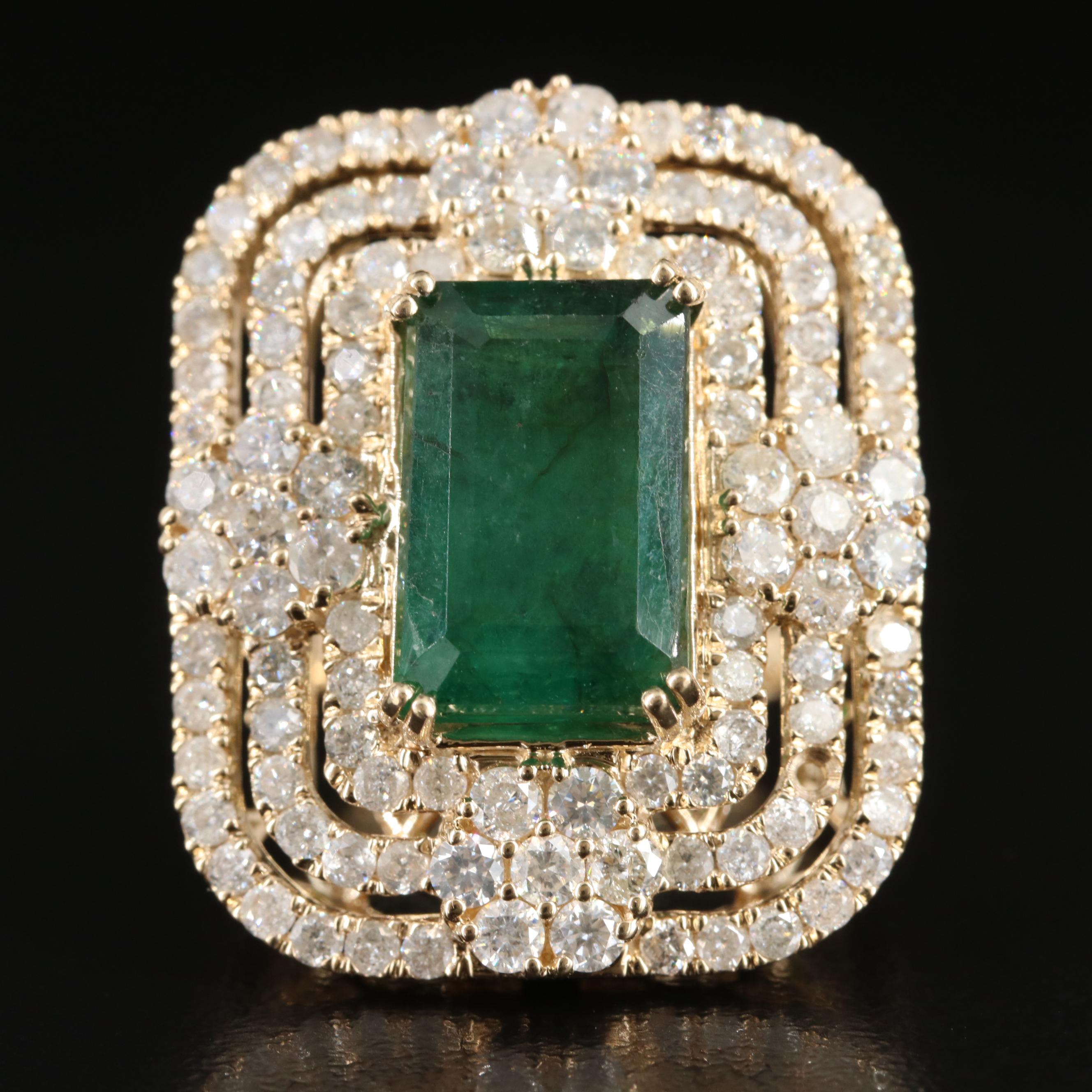 Ellanza 14K 6.17 CT Emerald and 2.28 CTW Diamond Ring