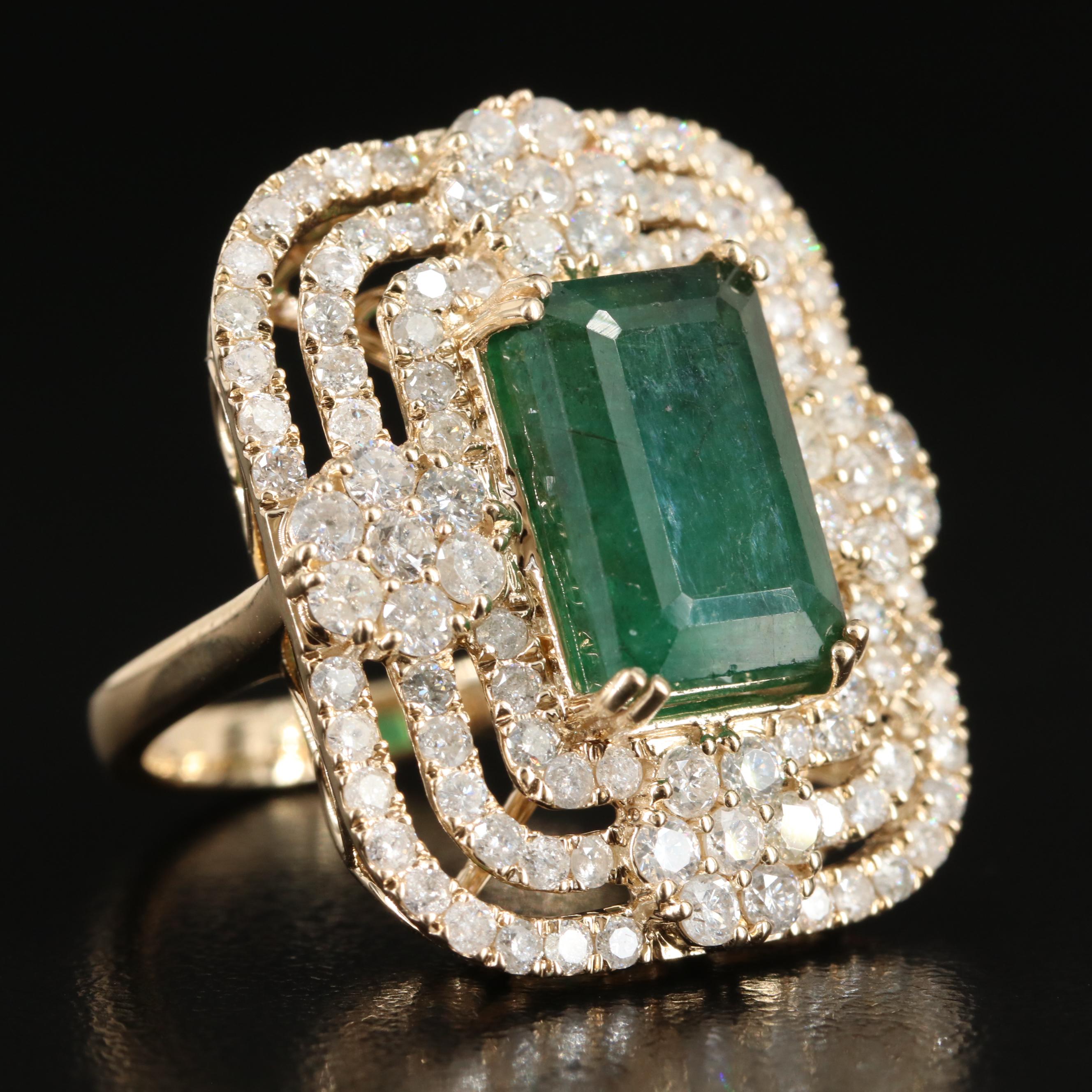 Ellanza 14K 6.17 CT Emerald and 2.28 CTW Diamond Ring