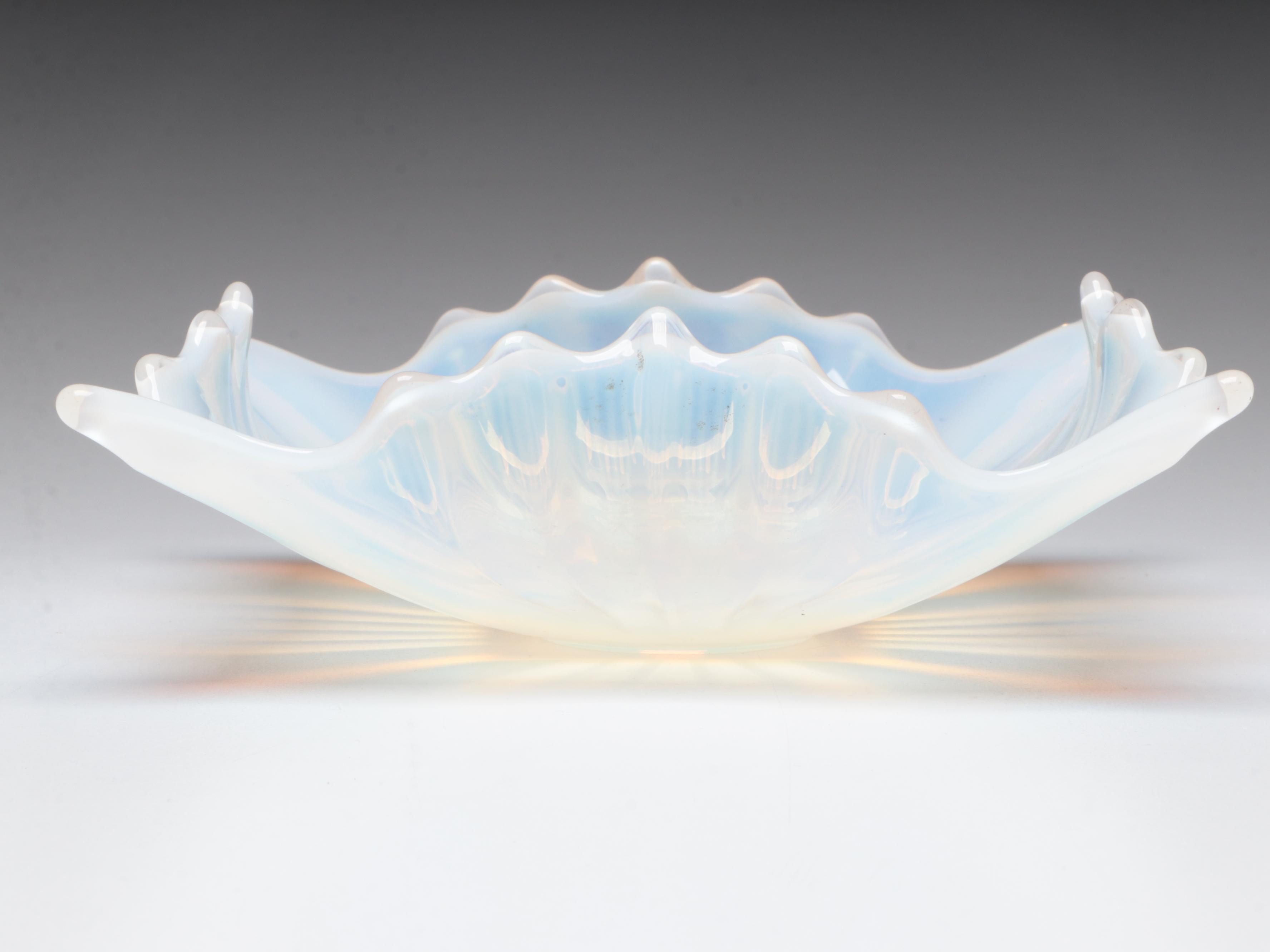 Fostoria "Heirloom" Opalescent Glass Dish and Multicolored Cased Glass Bud Vase