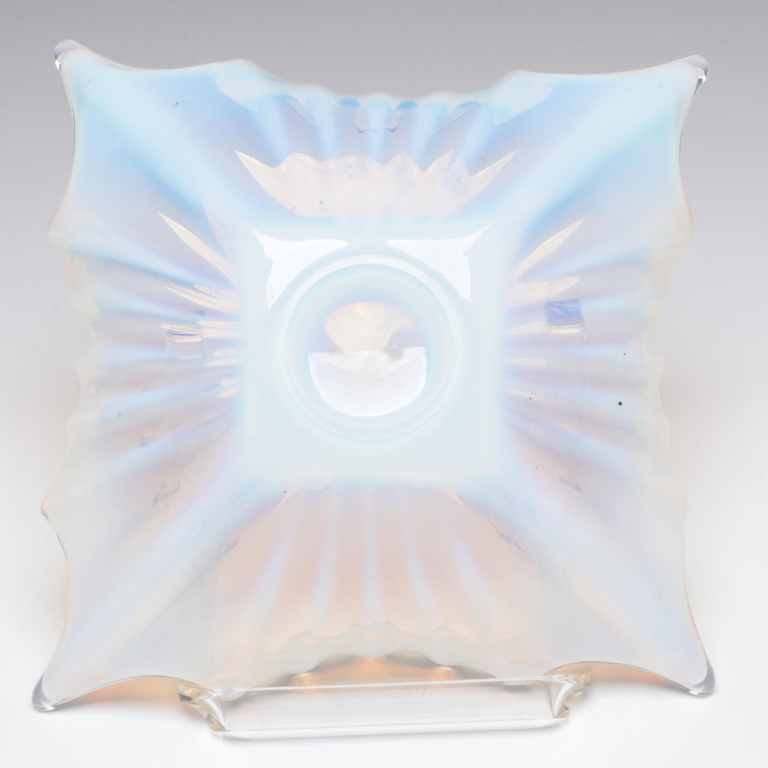Fostoria "Heirloom" Opalescent Glass Dish and Multicolored Cased Glass Bud Vase