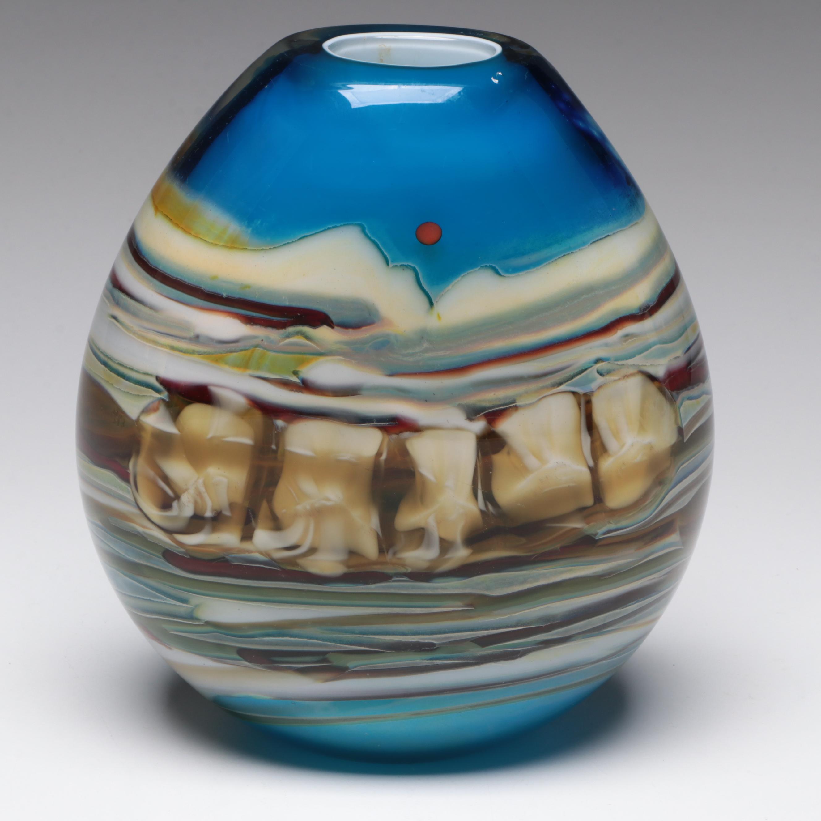 Fostoria "Heirloom" Opalescent Glass Dish and Multicolored Cased Glass Bud Vase