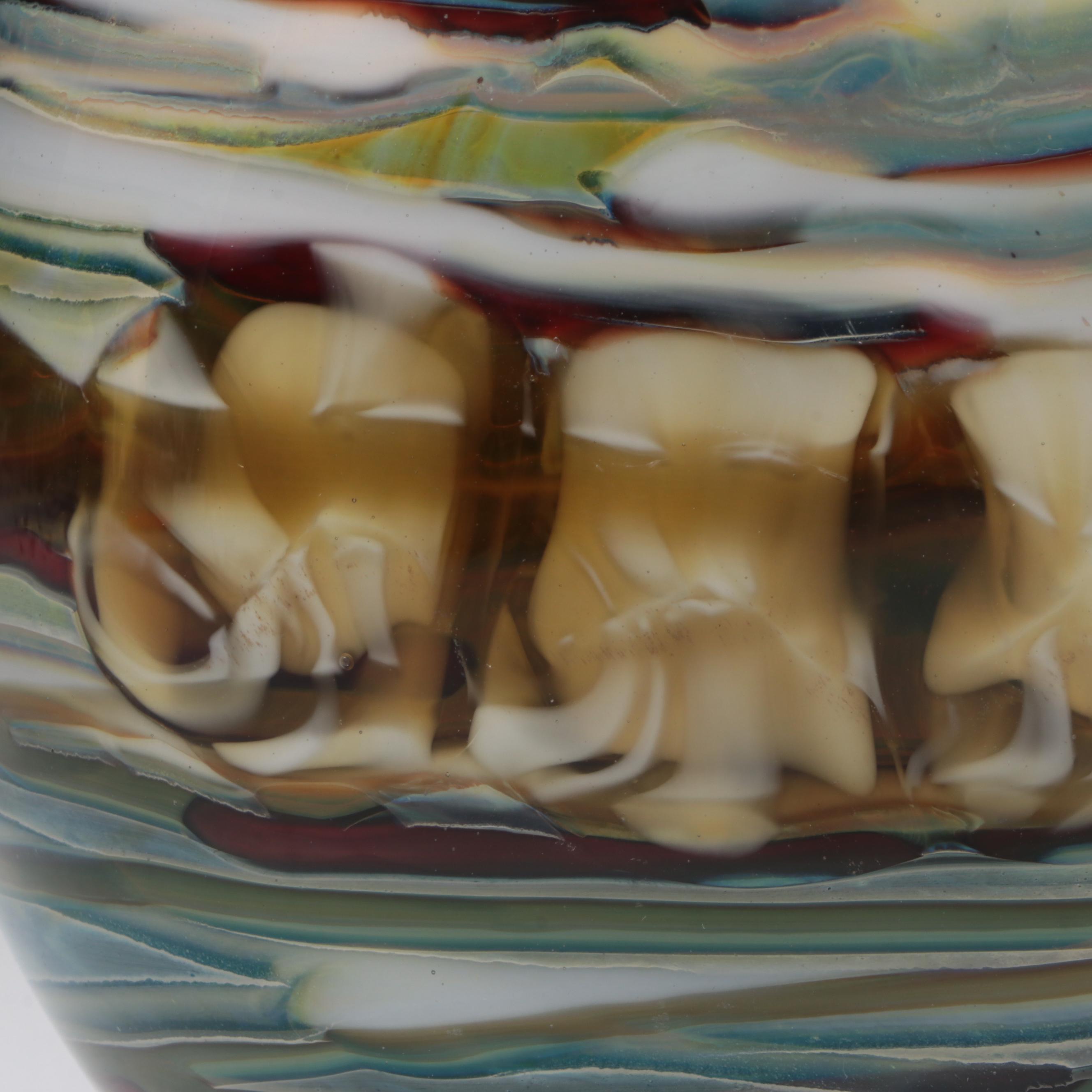 Fostoria "Heirloom" Opalescent Glass Dish and Multicolored Cased Glass Bud Vase