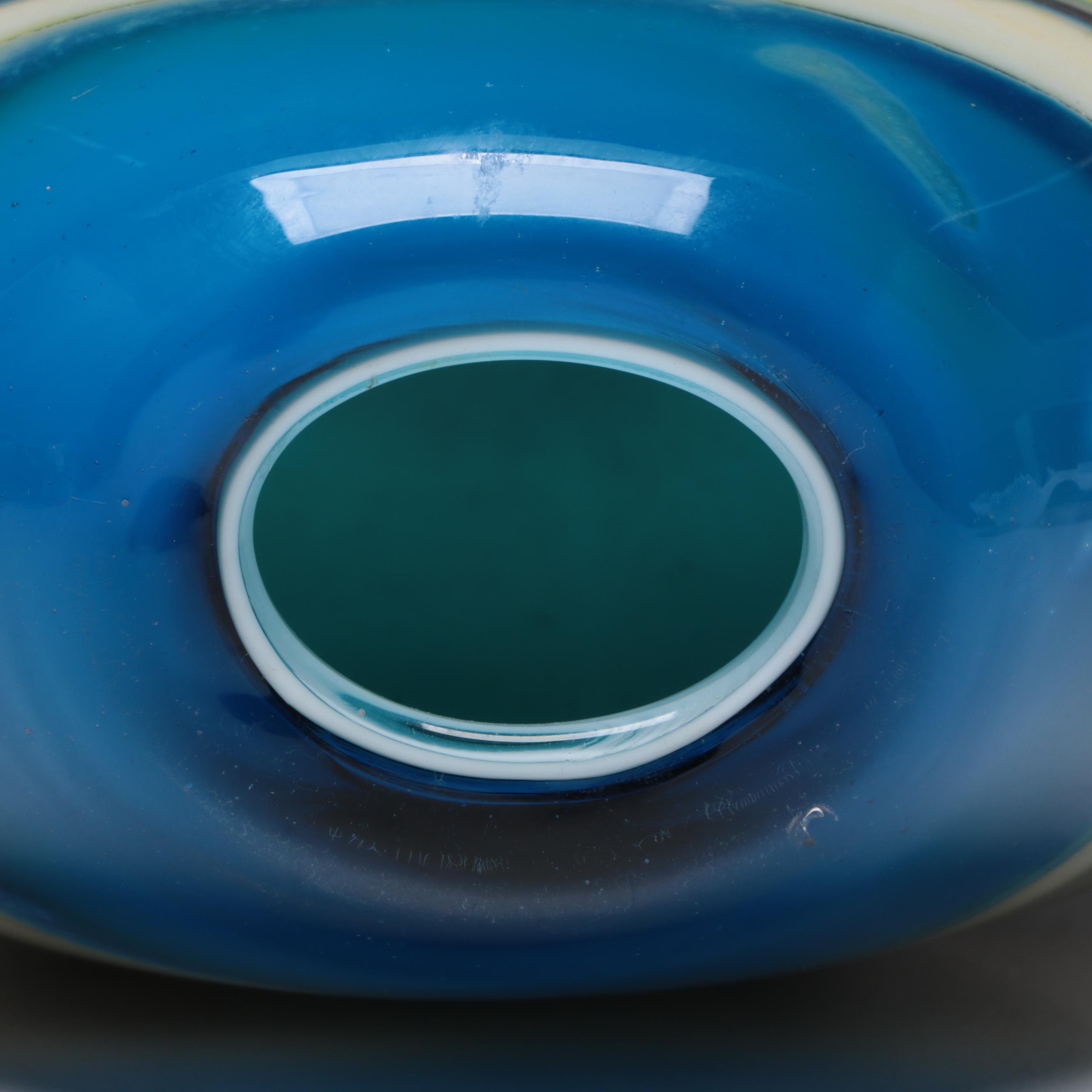 Fostoria "Heirloom" Opalescent Glass Dish and Multicolored Cased Glass Bud Vase