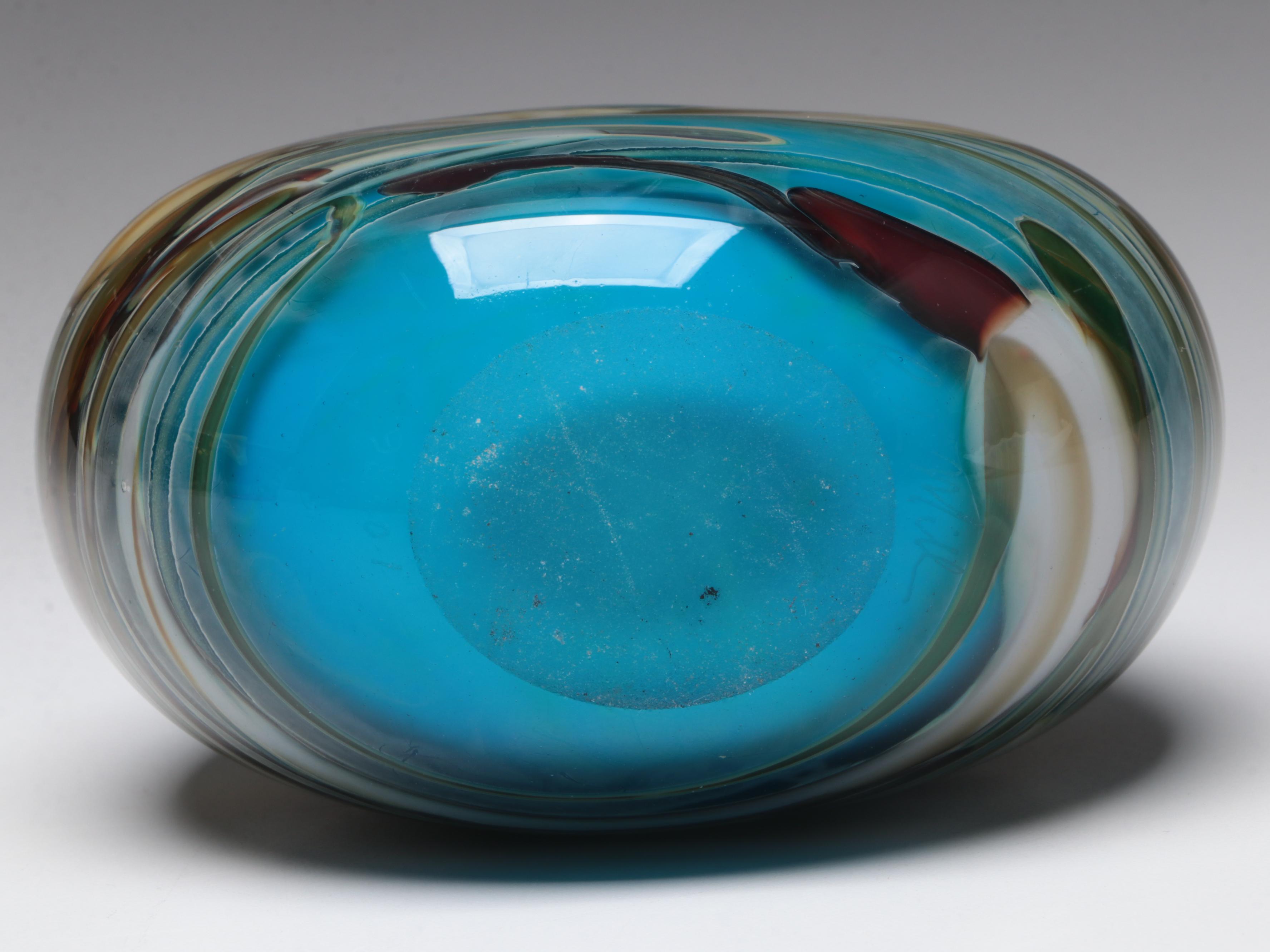 Fostoria "Heirloom" Opalescent Glass Dish and Multicolored Cased Glass Bud Vase