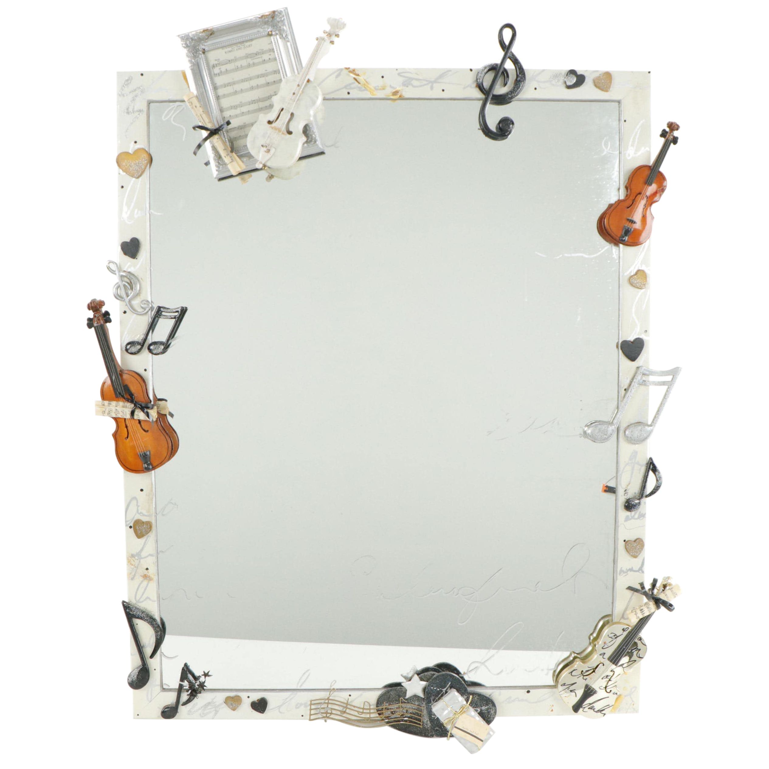 Musical Instruments and Music Notes Ornament Embellished Wall Mirror