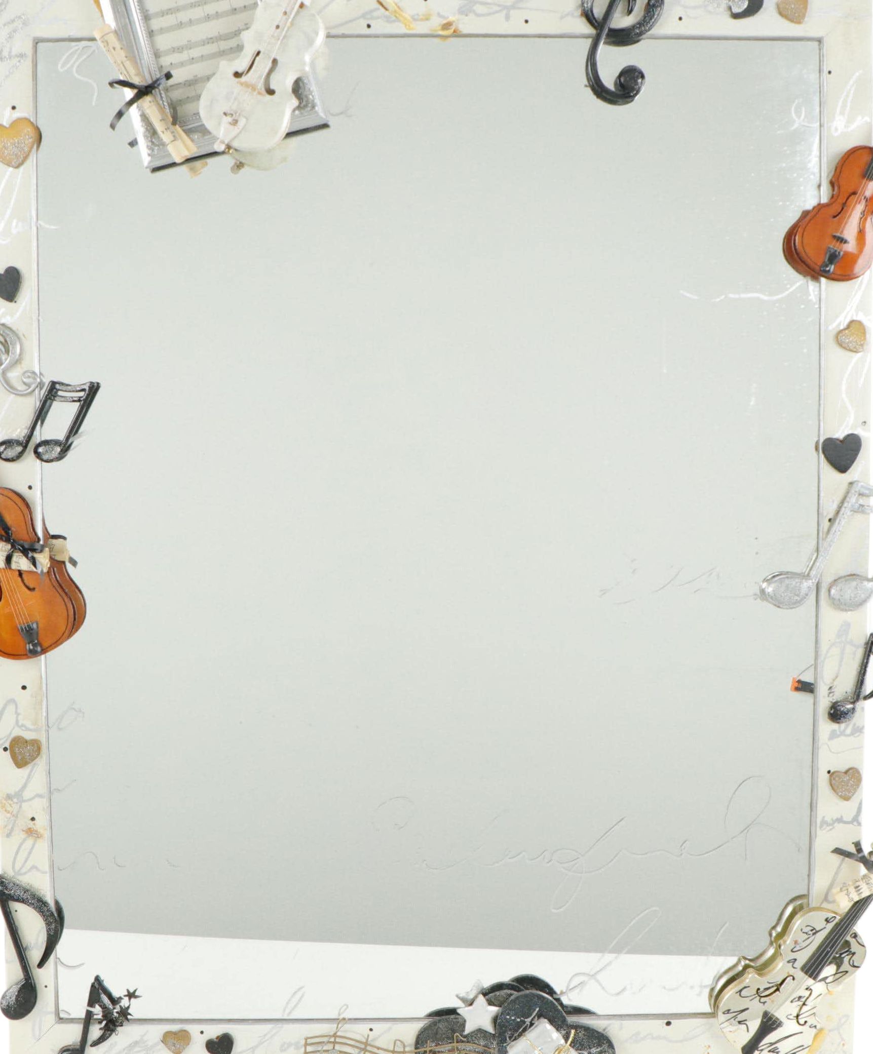 Musical Instruments and Music Notes Ornament Embellished Wall Mirror