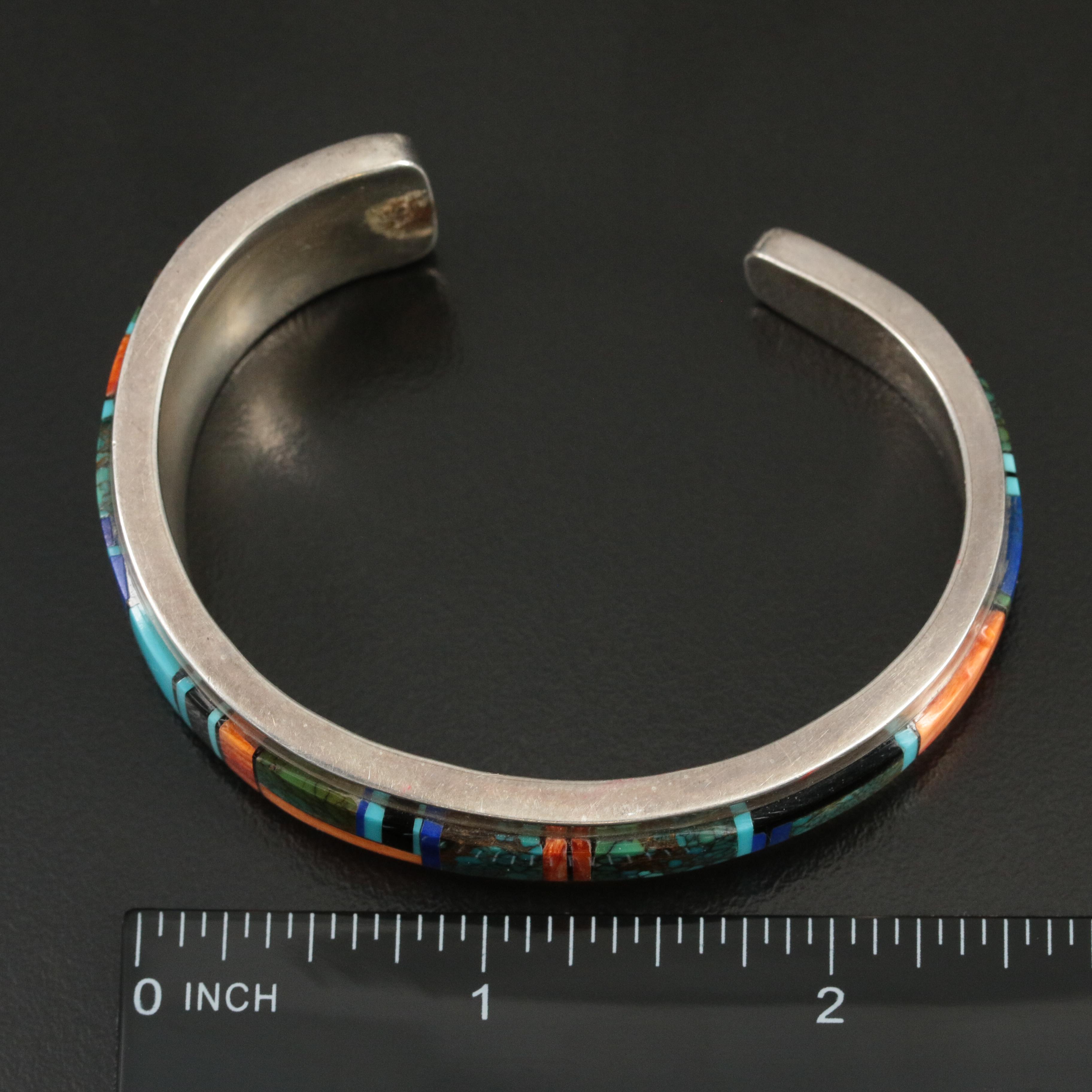 Yazzie Signed Sterling Inlay Cuff Bracelet