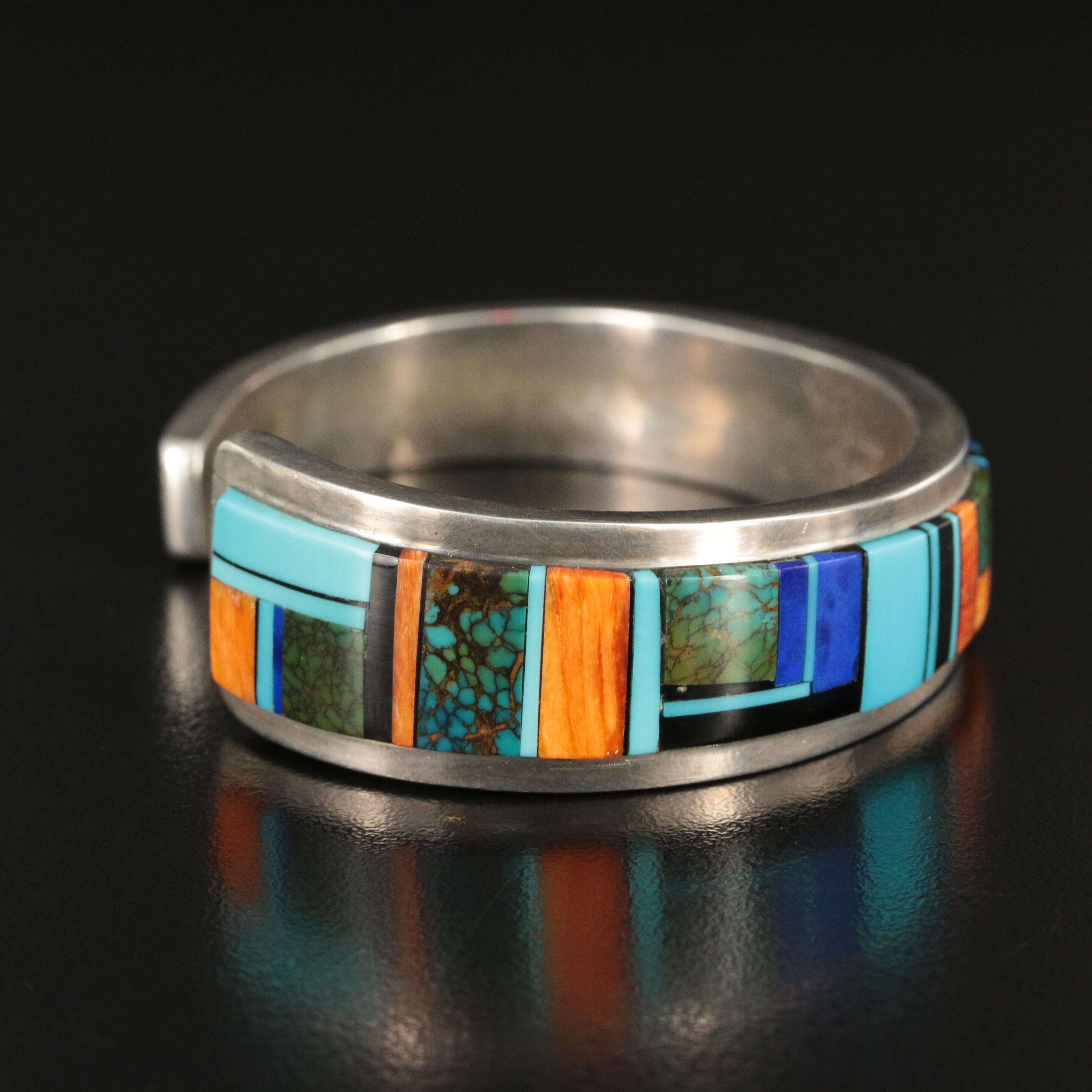 Yazzie Signed Sterling Inlay Cuff Bracelet