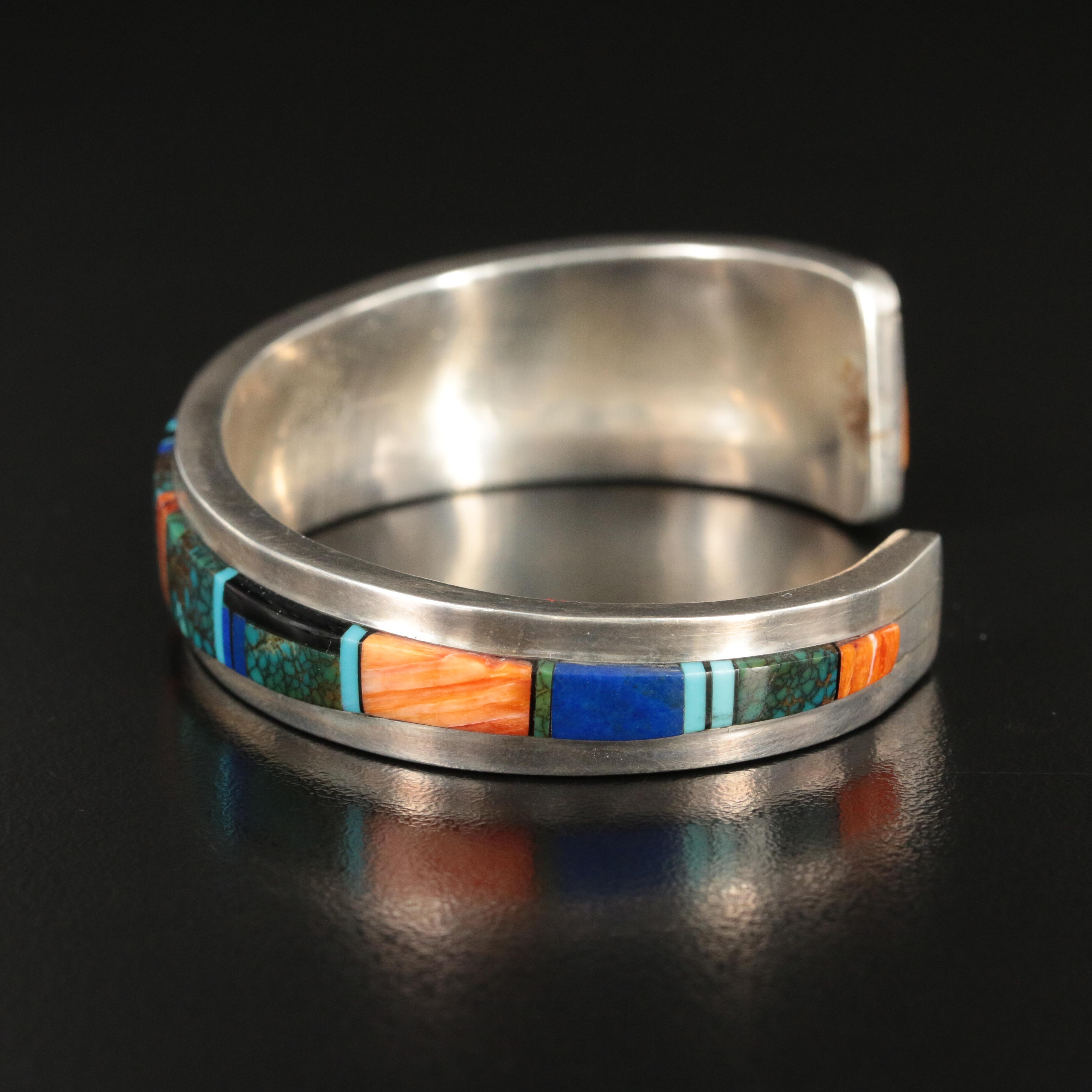 Yazzie Signed Sterling Inlay Cuff Bracelet
