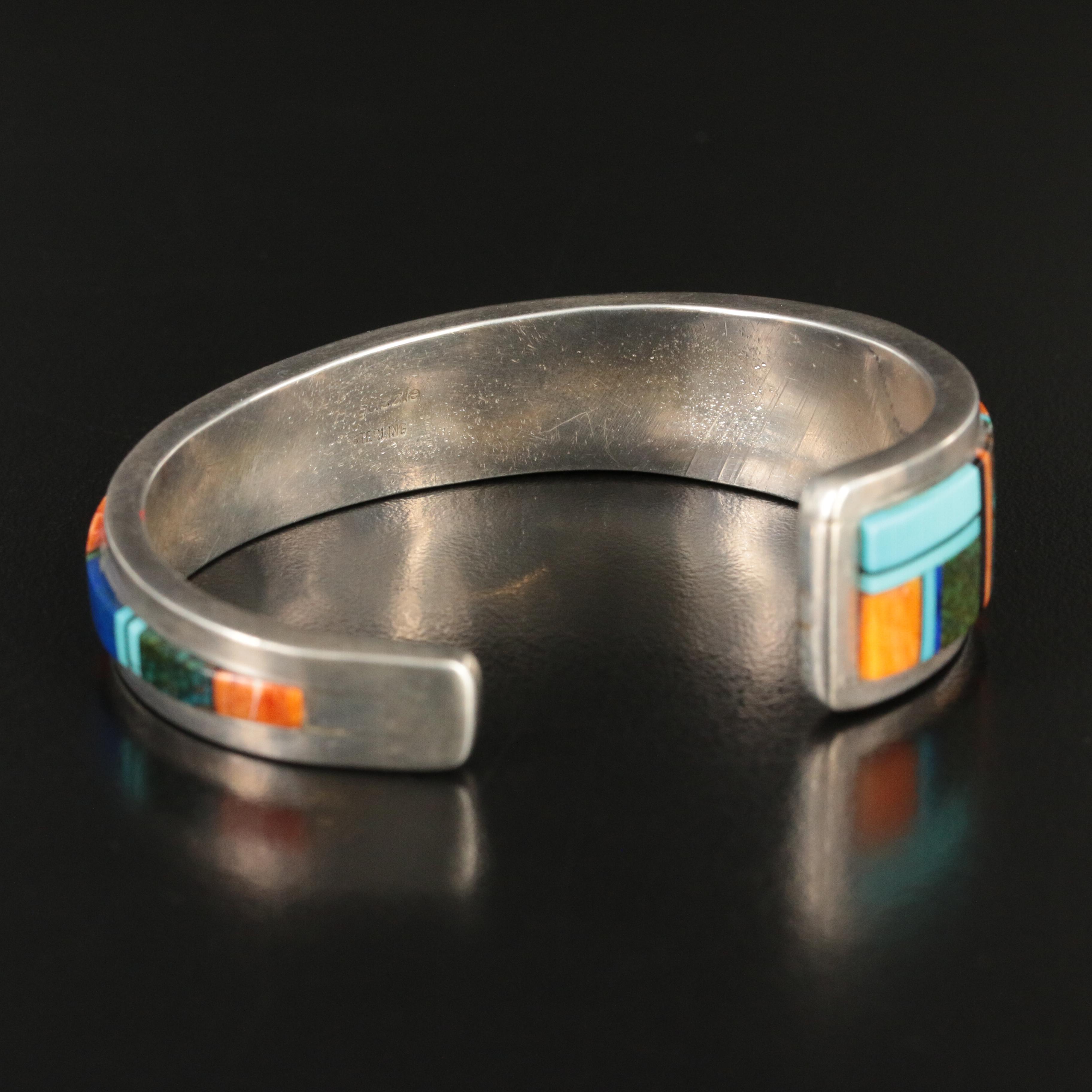 Yazzie Signed Sterling Inlay Cuff Bracelet
