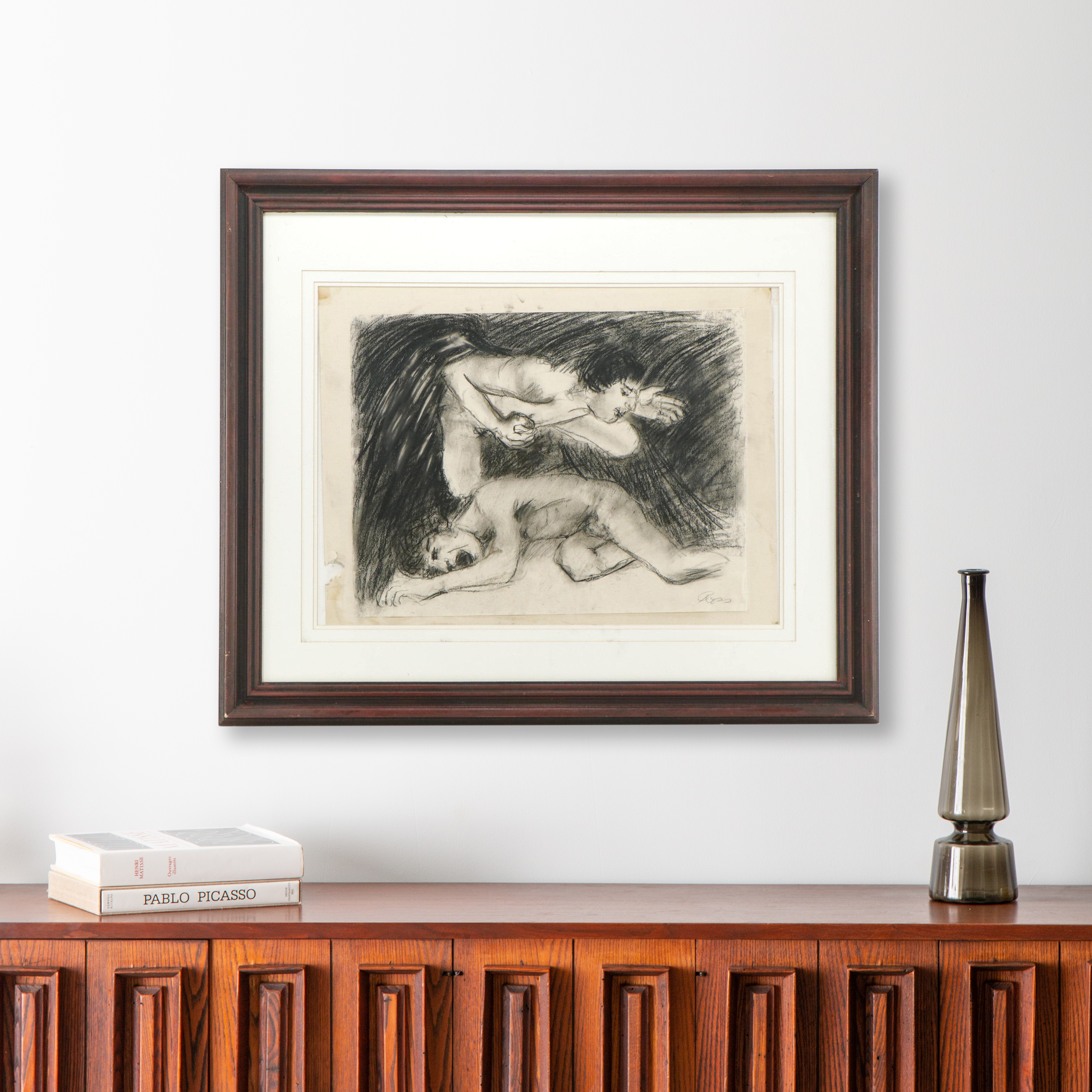 Gary Ross Charcoal Drawing of Two Nude Figures