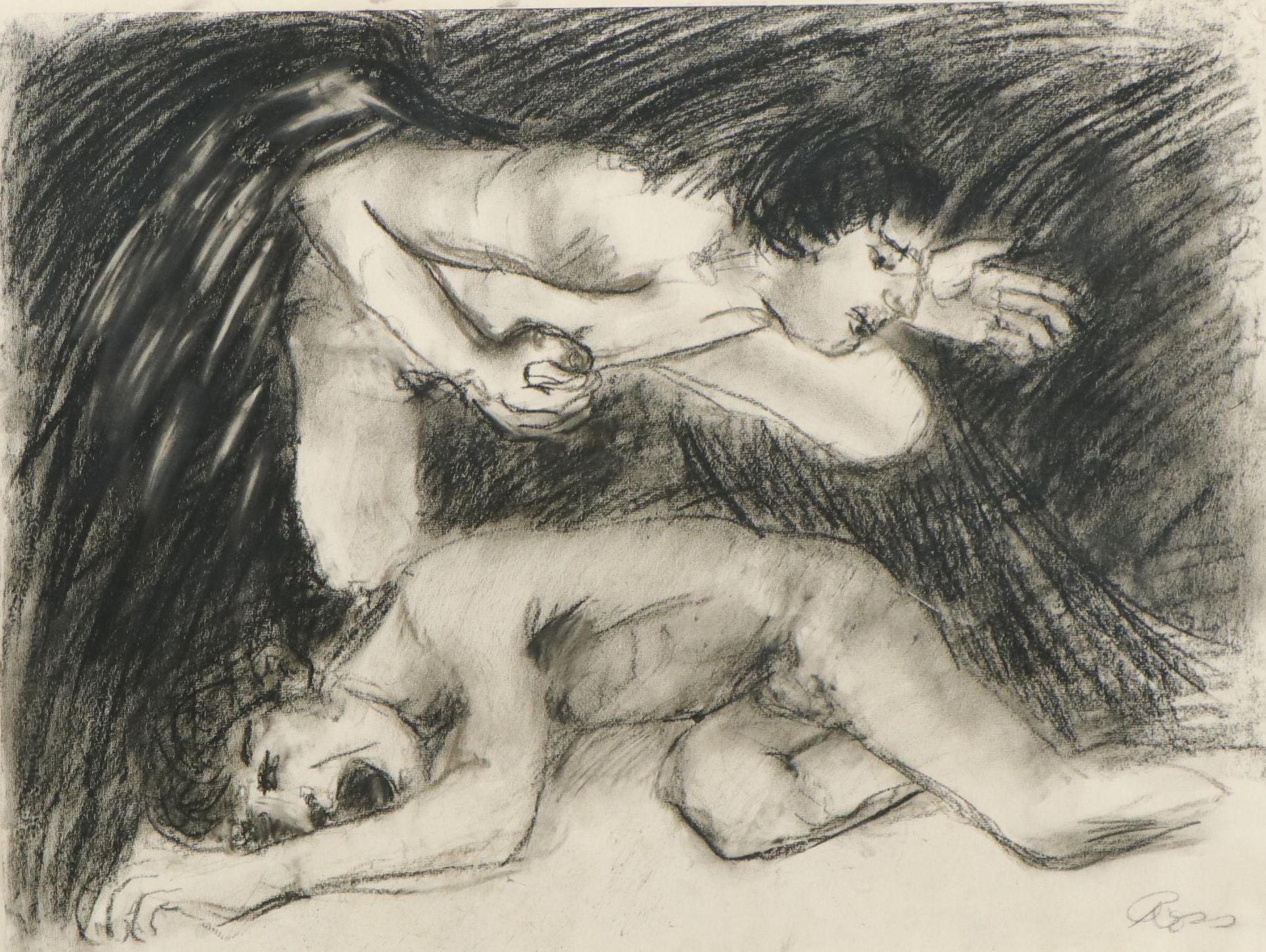 Gary Ross Charcoal Drawing of Two Nude Figures