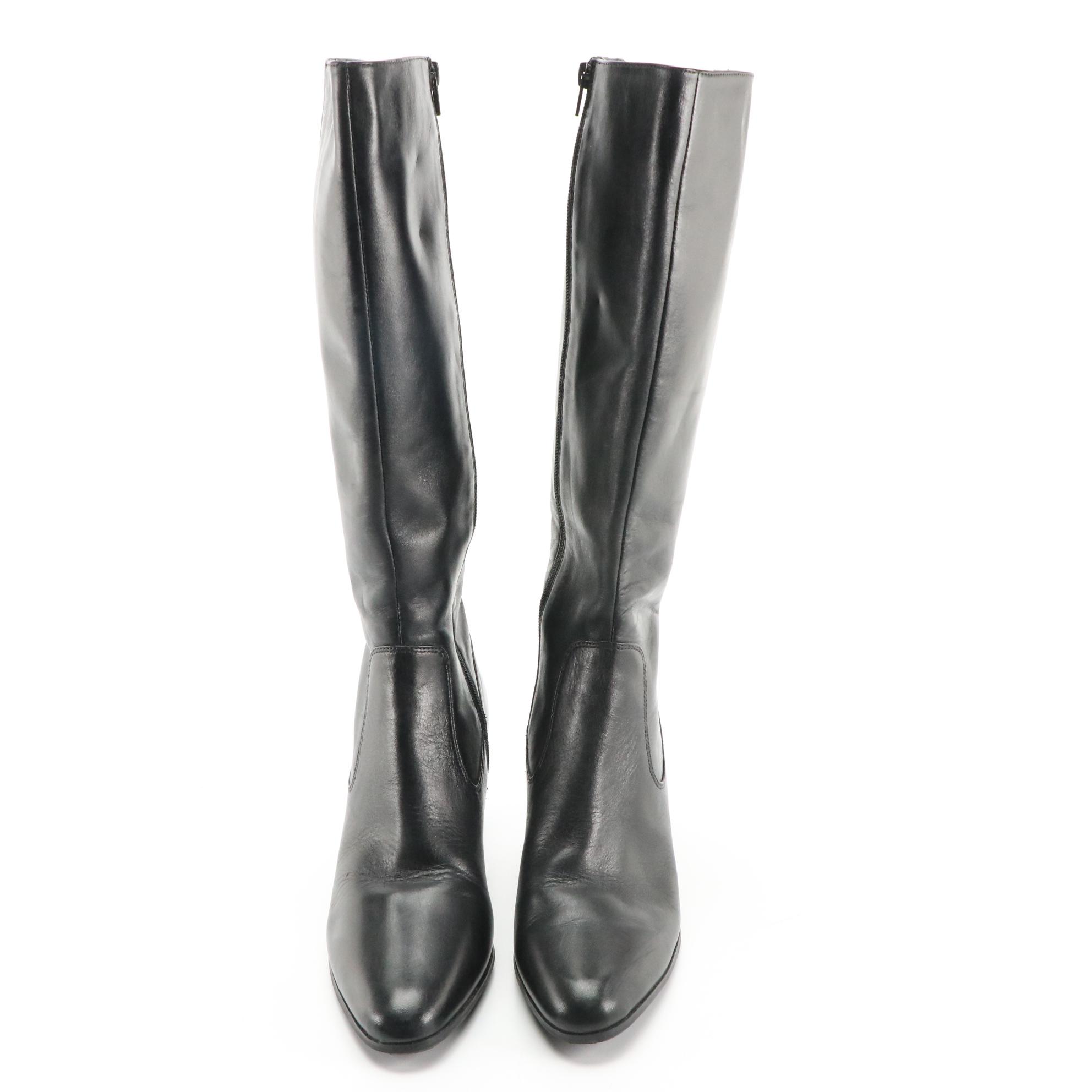 Sergio Rossi and Sudini Pointed-Toe Heeled Boots in Black Leather