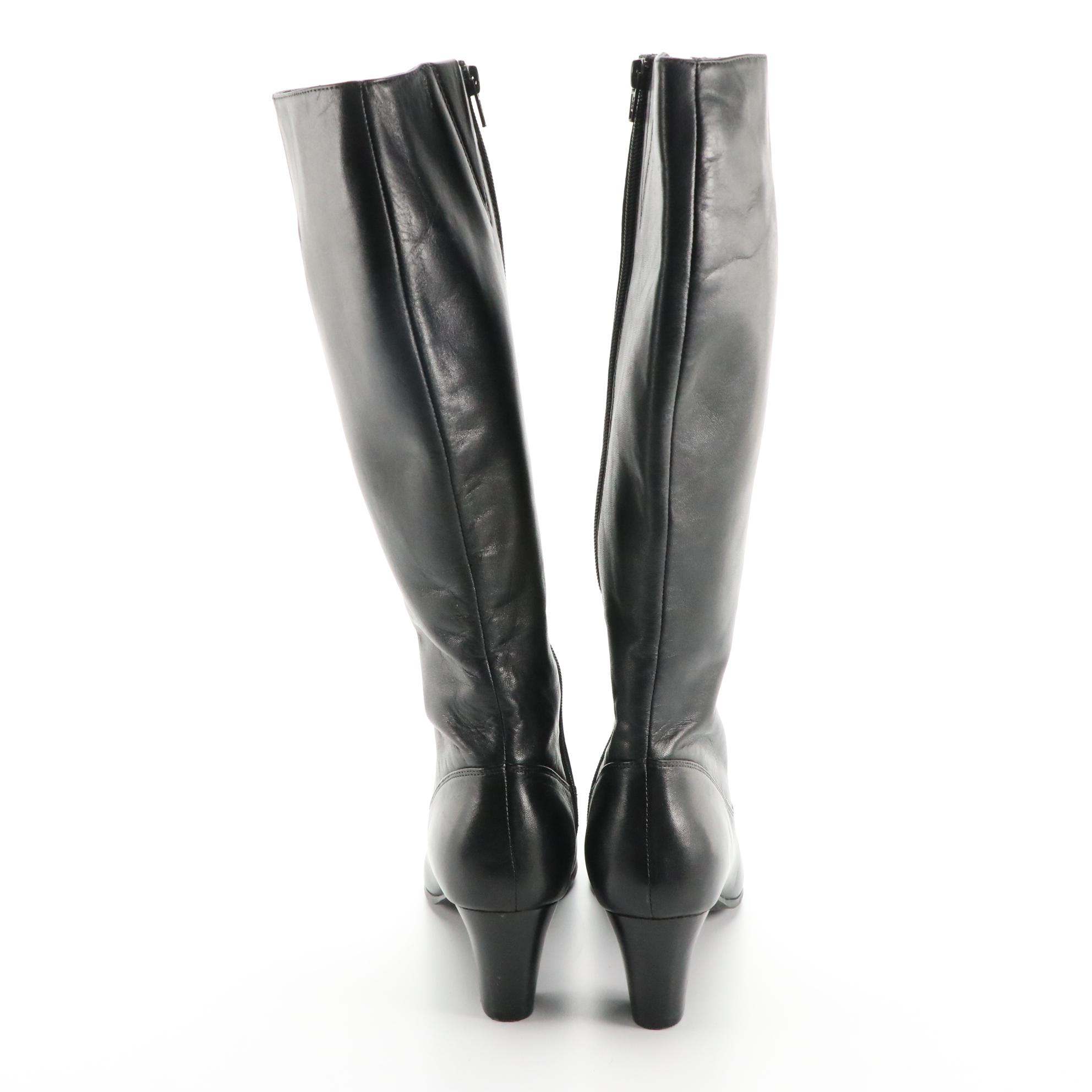 Sergio Rossi and Sudini Pointed-Toe Heeled Boots in Black Leather