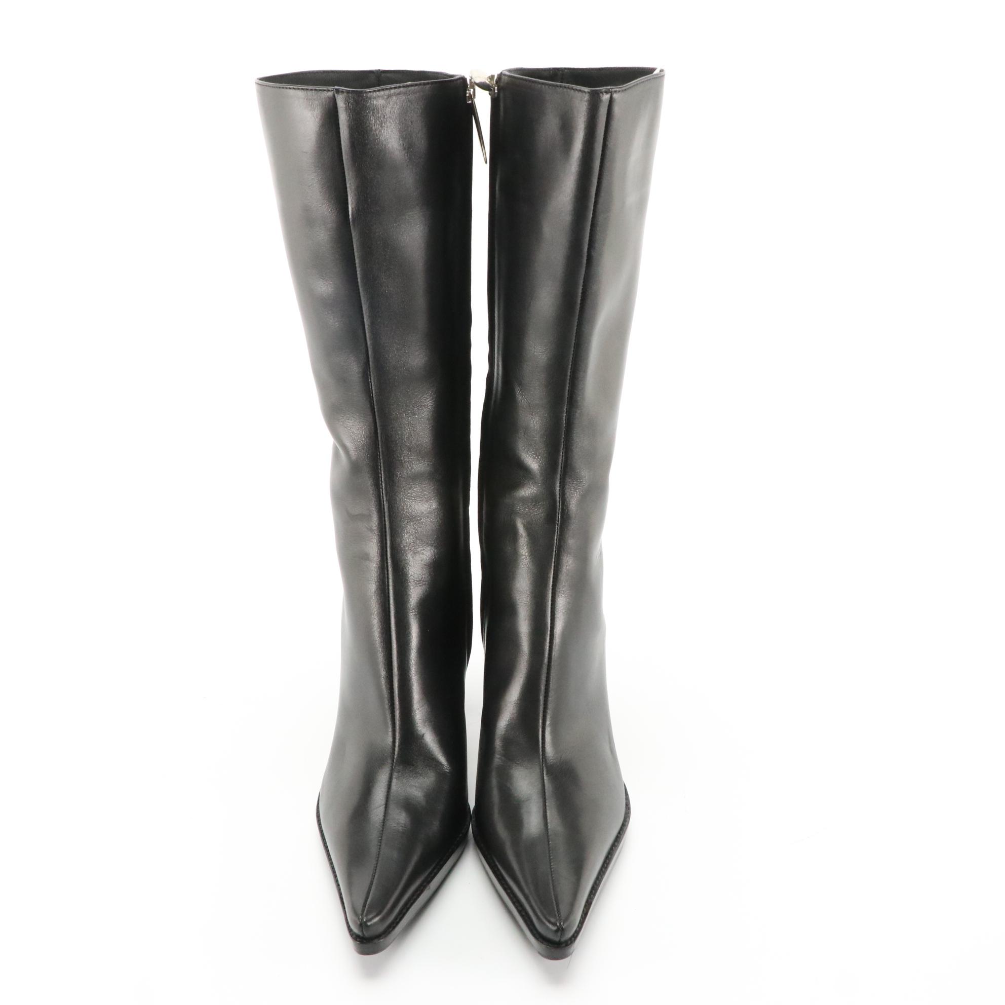 Sergio Rossi and Sudini Pointed-Toe Heeled Boots in Black Leather