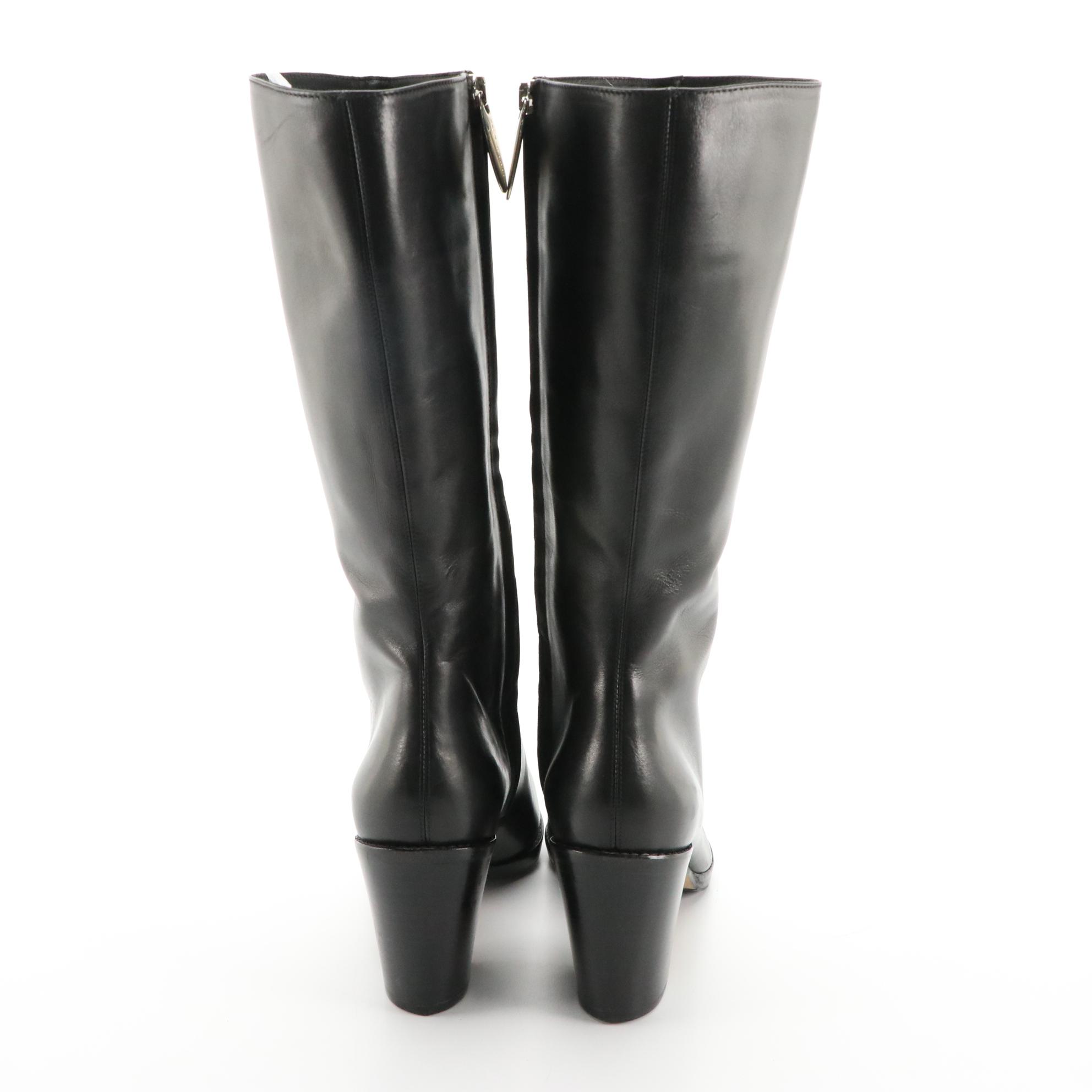 Sergio Rossi and Sudini Pointed-Toe Heeled Boots in Black Leather