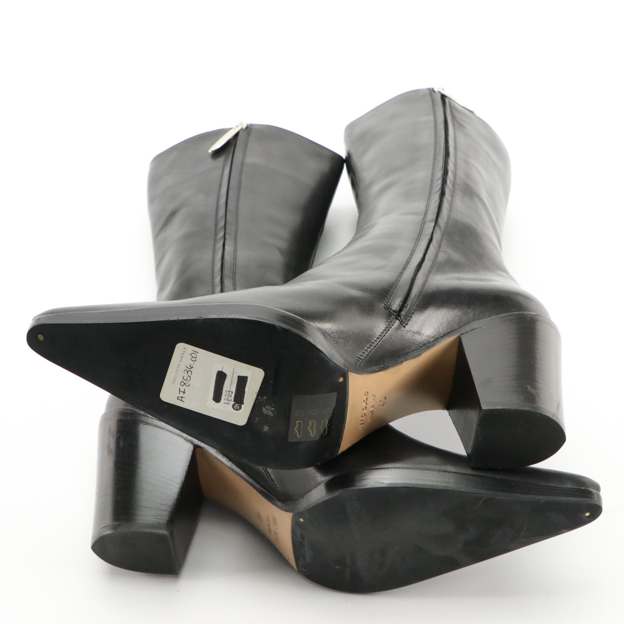 Sergio Rossi and Sudini Pointed-Toe Heeled Boots in Black Leather