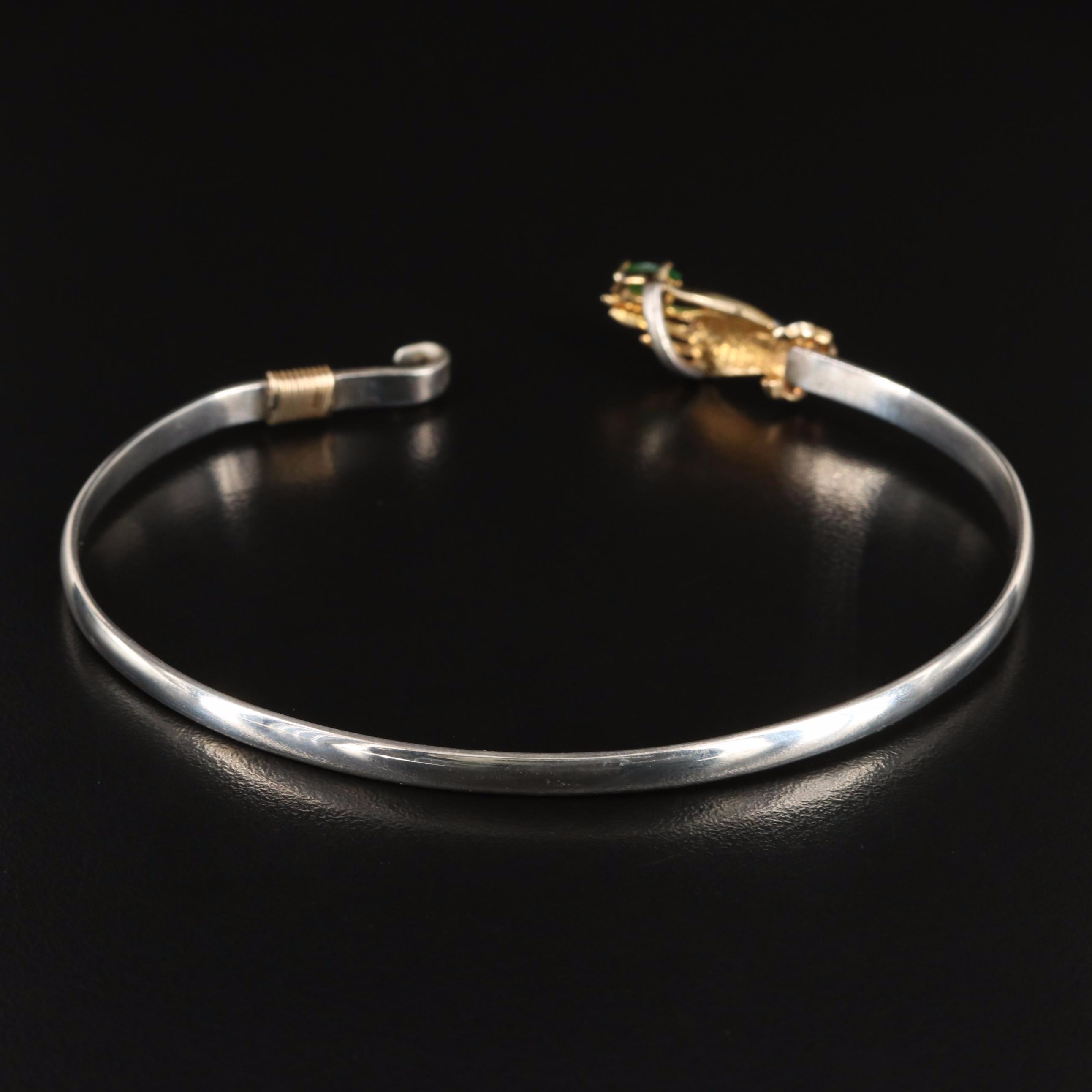 Sterling Glass and Diamond Grasping Hand Bracelet with 14K Accents