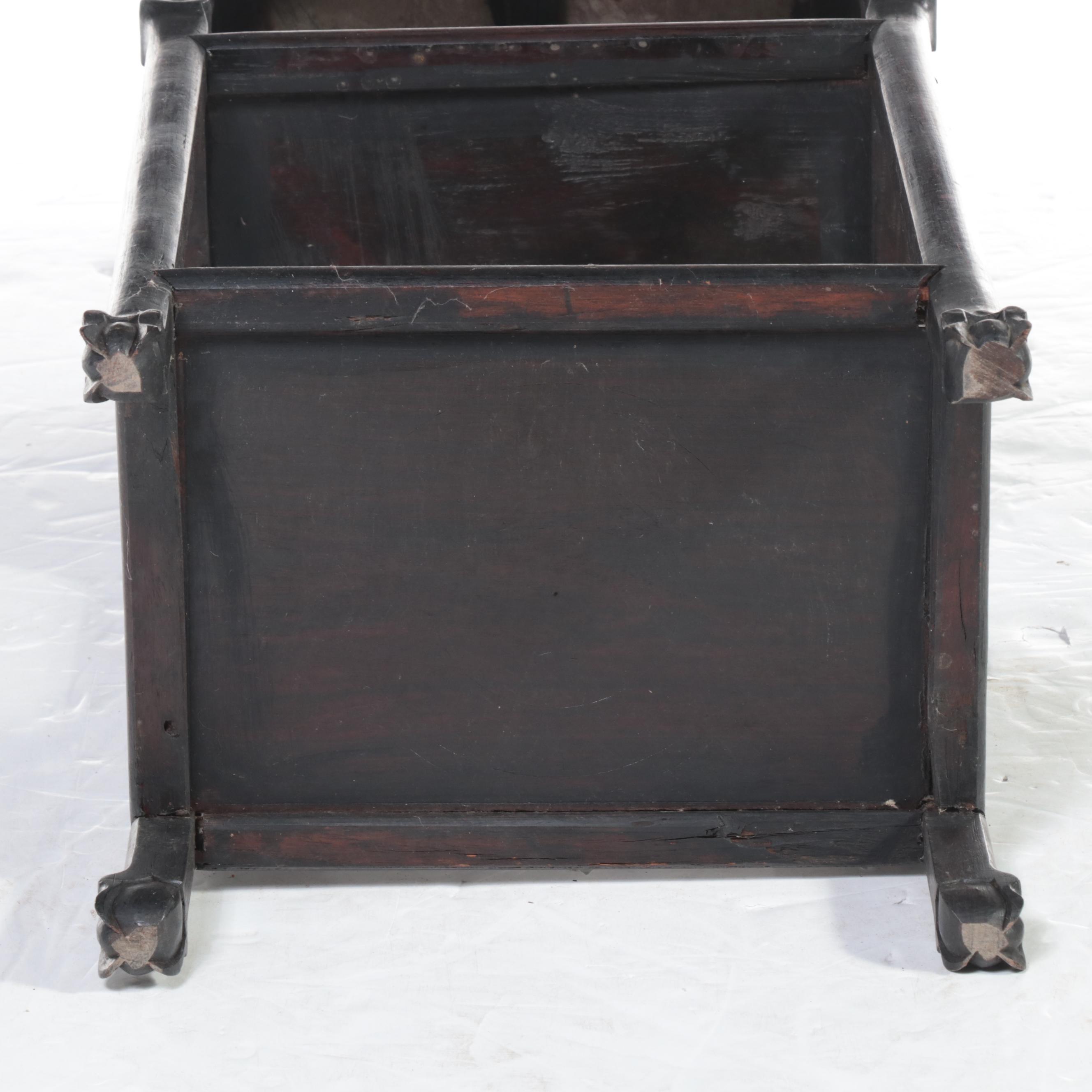 Chinese Carved Hardwood and Marble Top Three-Tier Stand