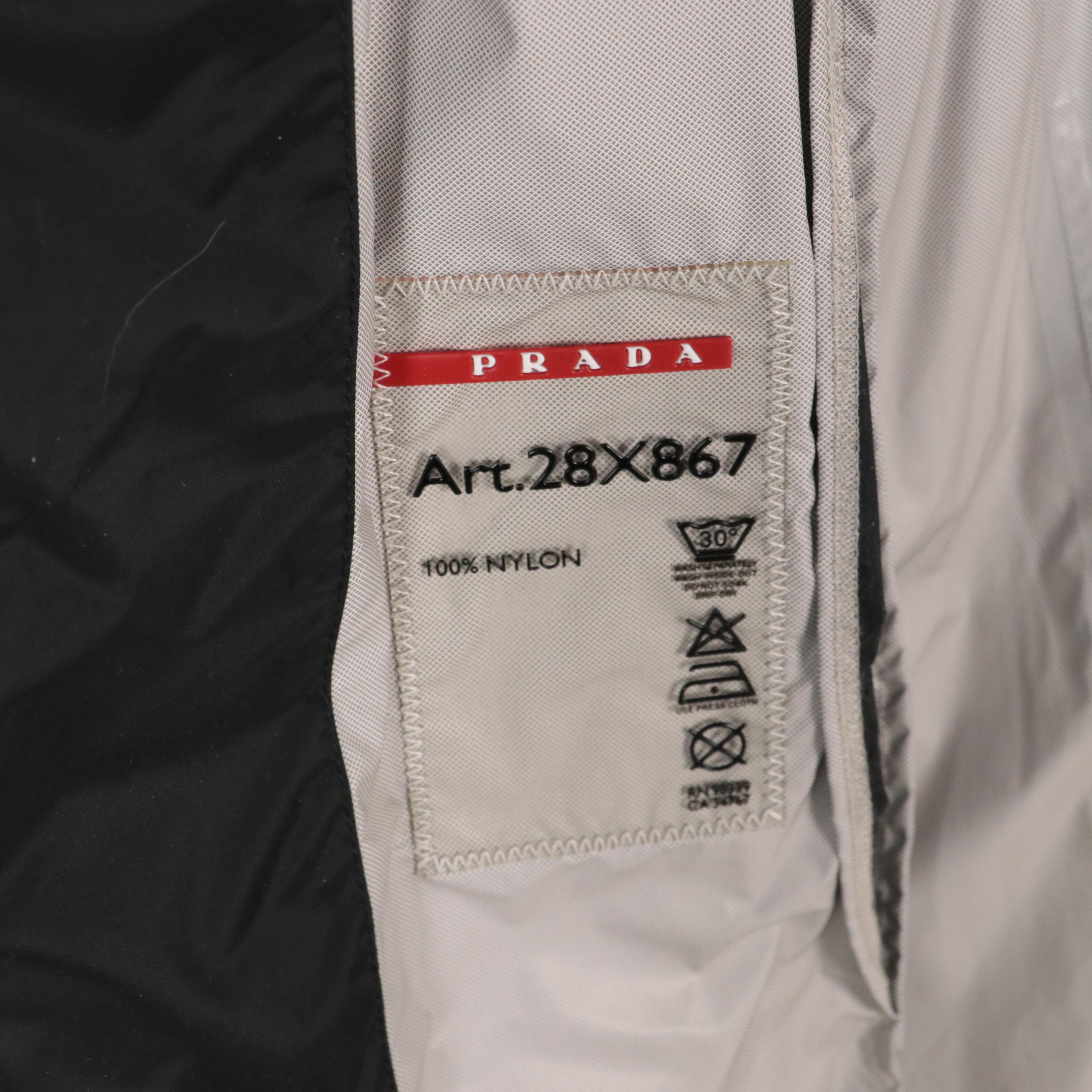 Prada Belted Black Nylon Hooded Rain Jacket, With Tags