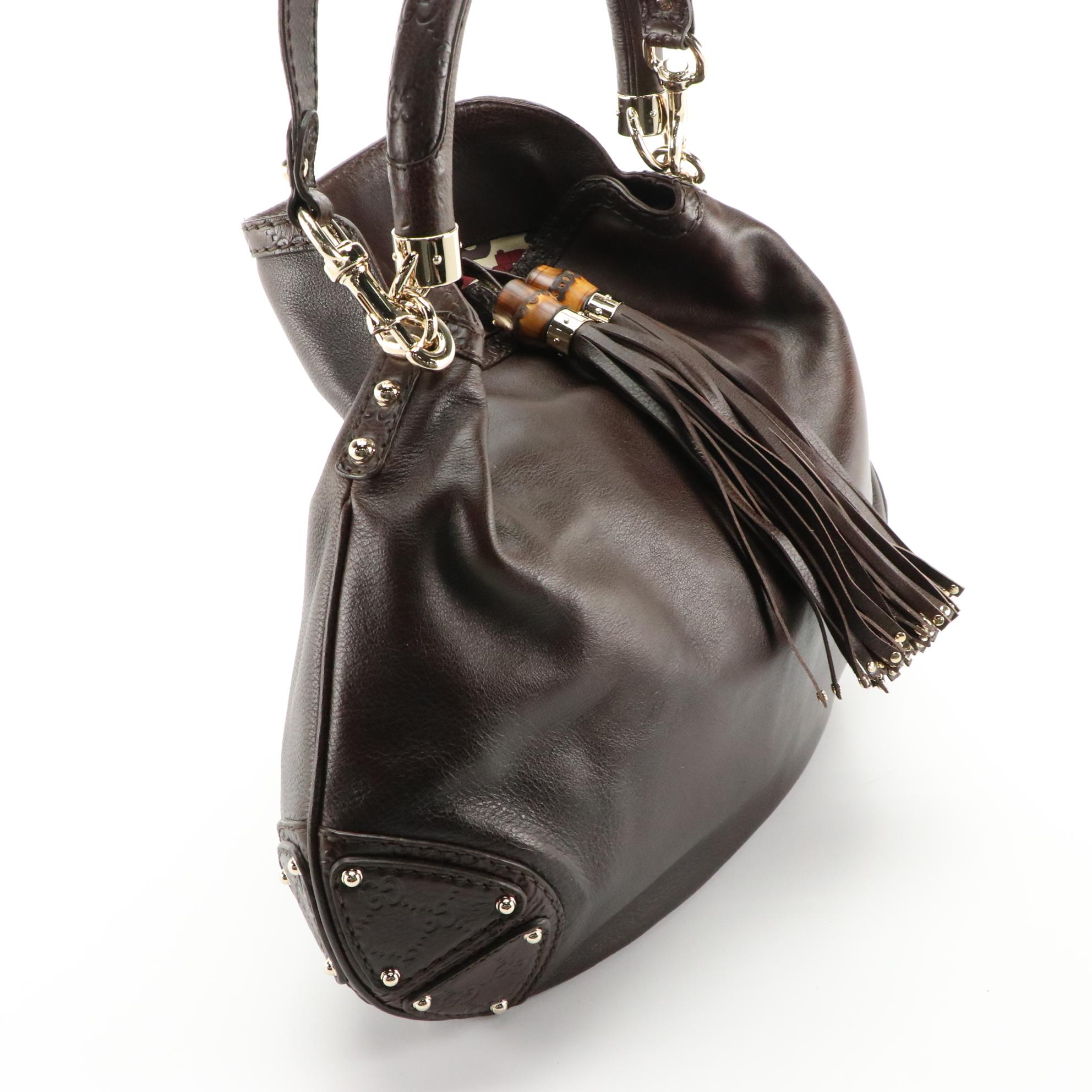 Gucci Indy Bag in Brown Grain and Guccissima Leather with Bamboo Tassels