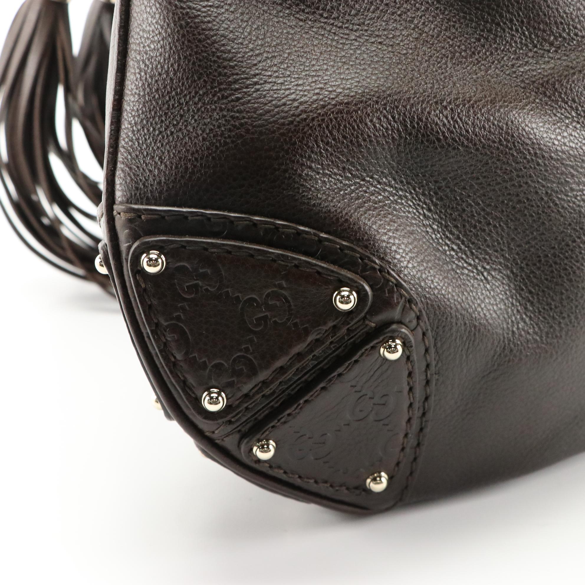 Gucci Indy Bag in Brown Grain and Guccissima Leather with Bamboo Tassels