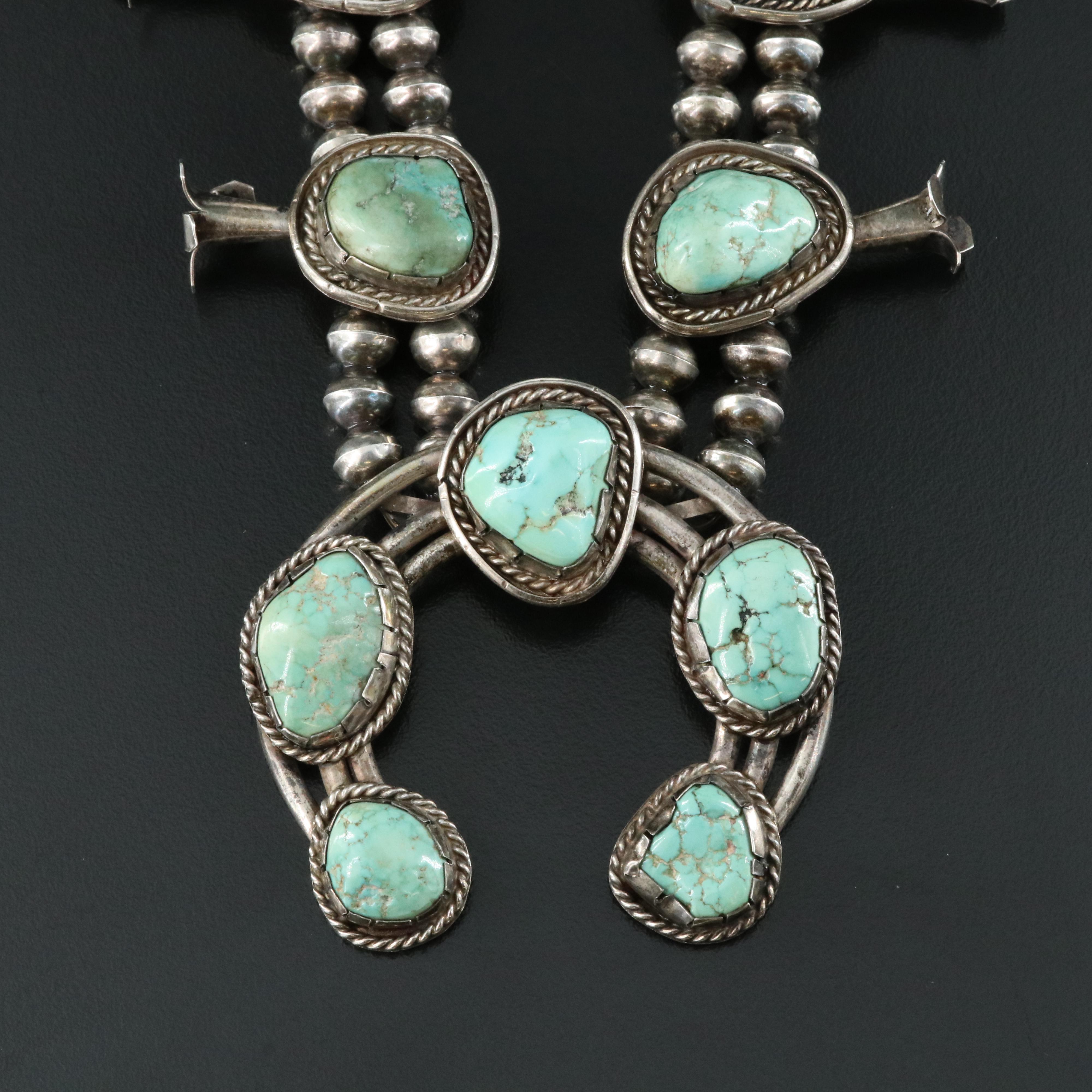 Southwestern Sterling Turquoise Squash Blossom Naja Necklace EBTH