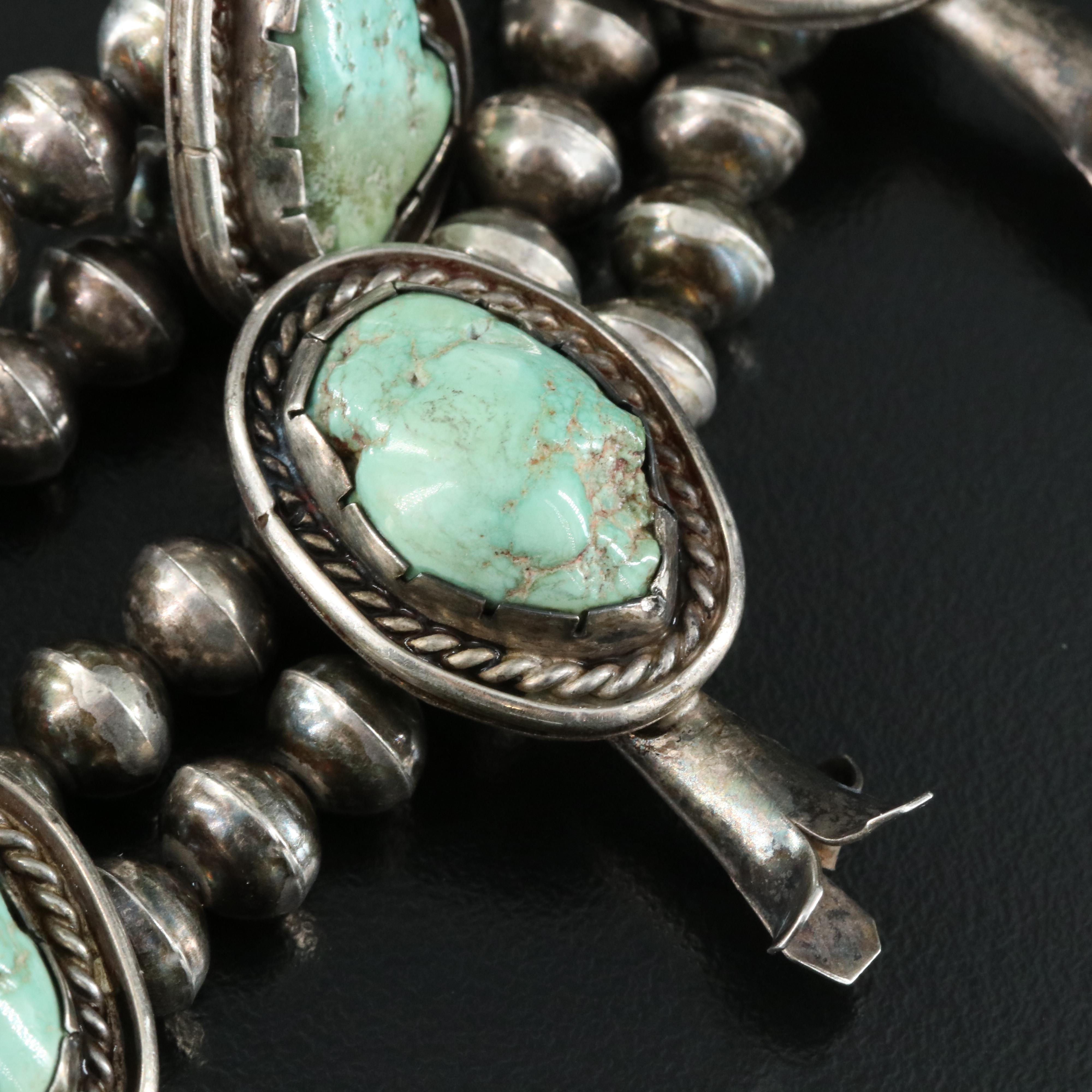 Southwestern Sterling Turquoise Squash Blossom Naja Necklace EBTH