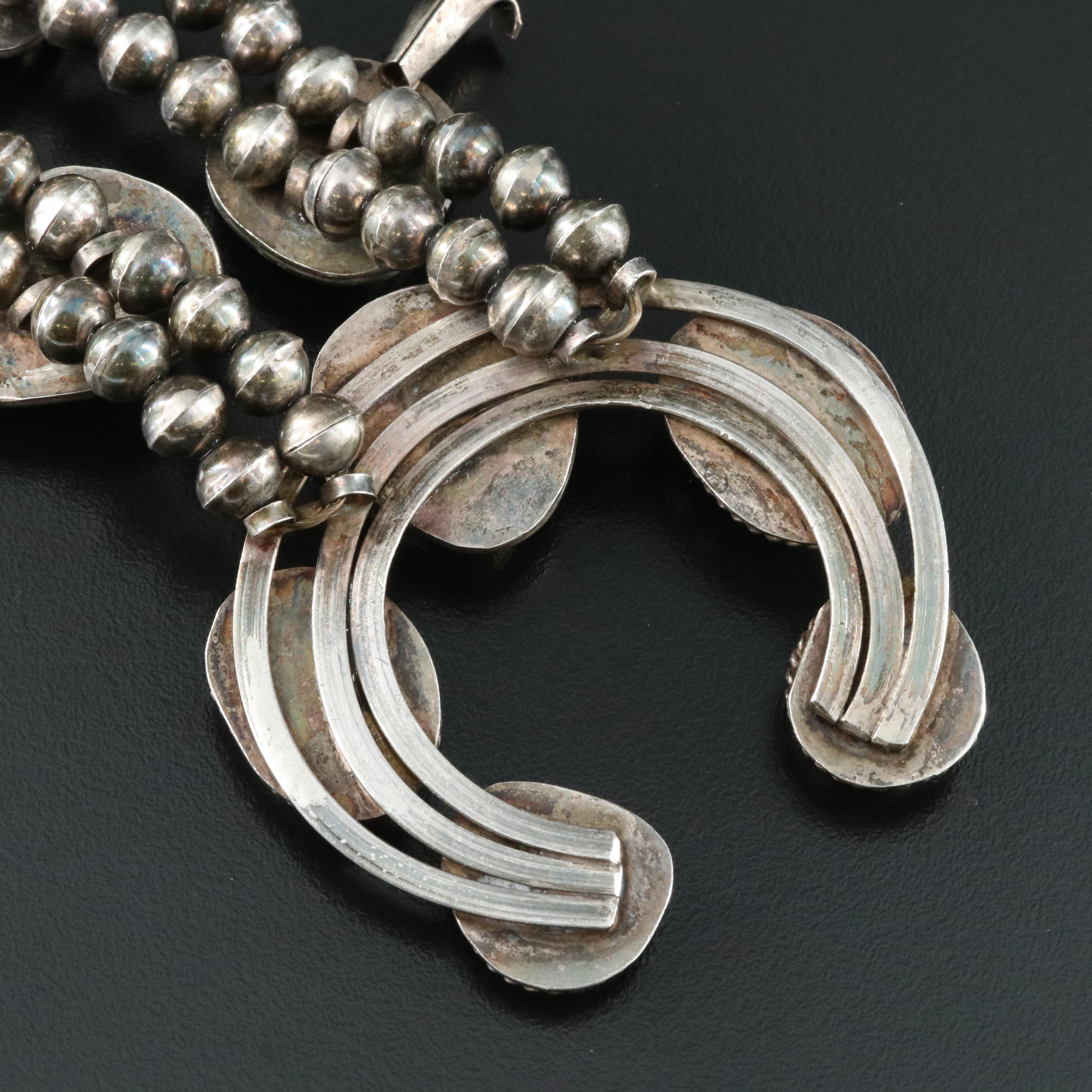 Southwestern Sterling Turquoise Squash Blossom Naja Necklace EBTH