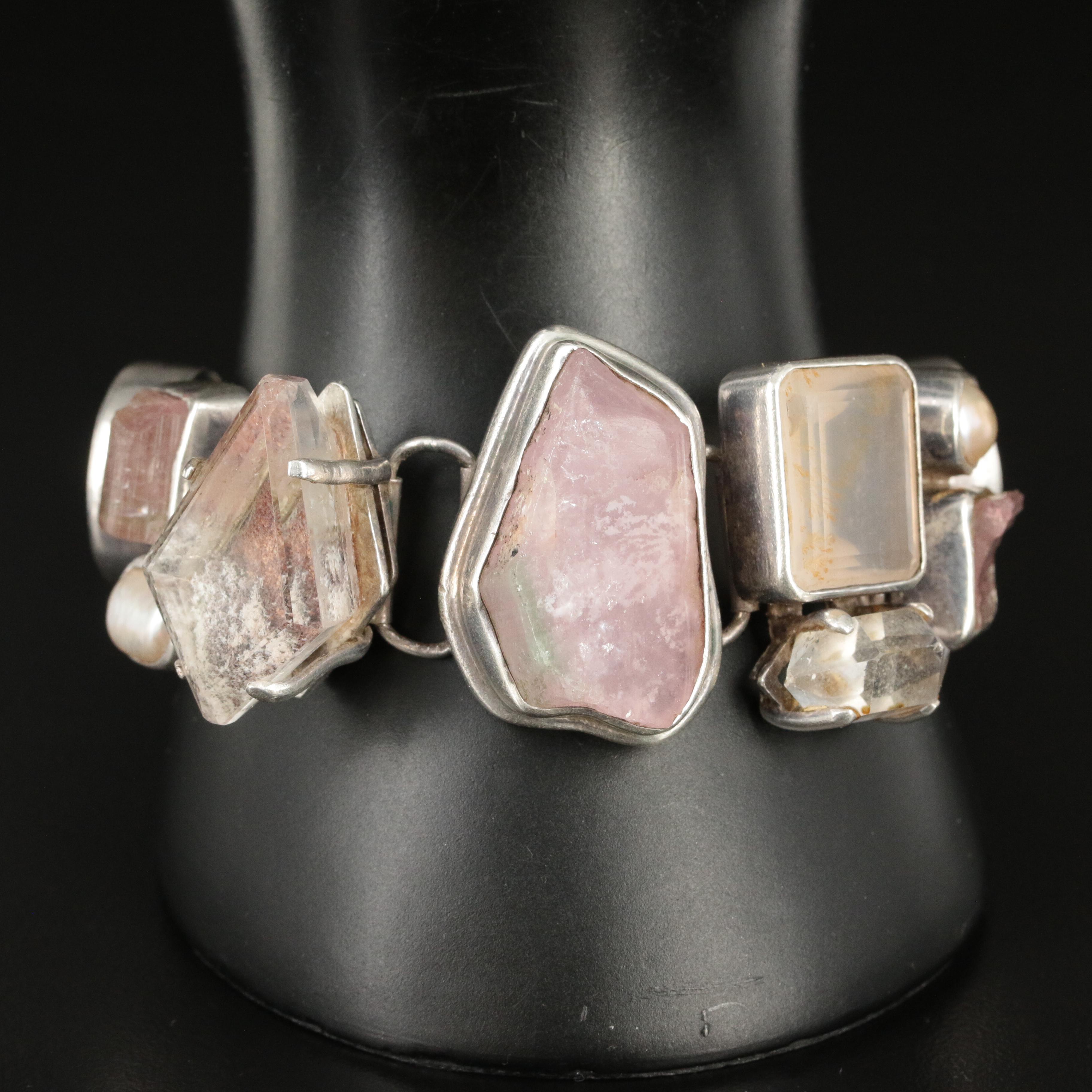 Starborn Creations Sterling Pearl, Rose Quartz and Gemstone Bracelet