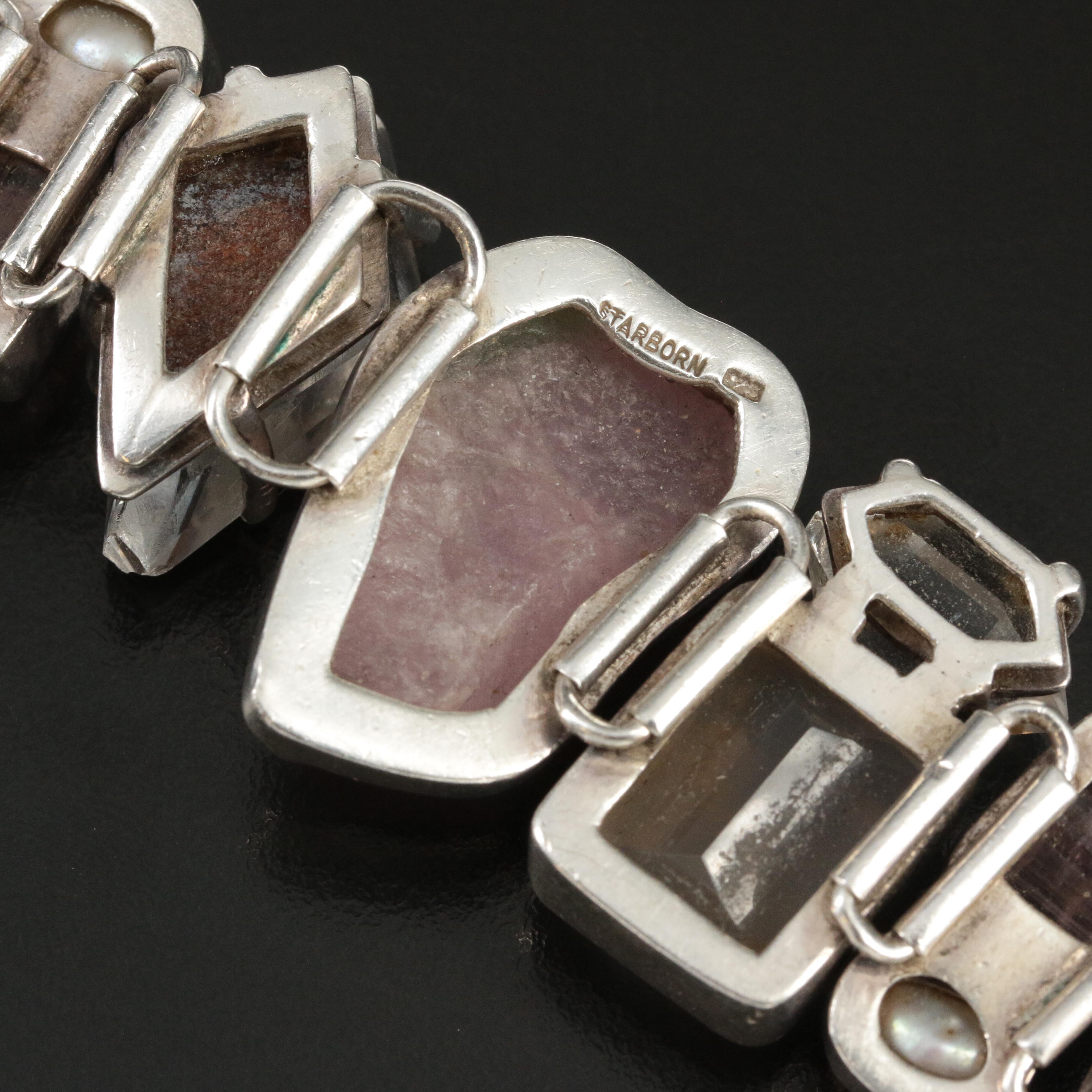Starborn Creations Sterling Pearl, Rose Quartz and Gemstone Bracelet