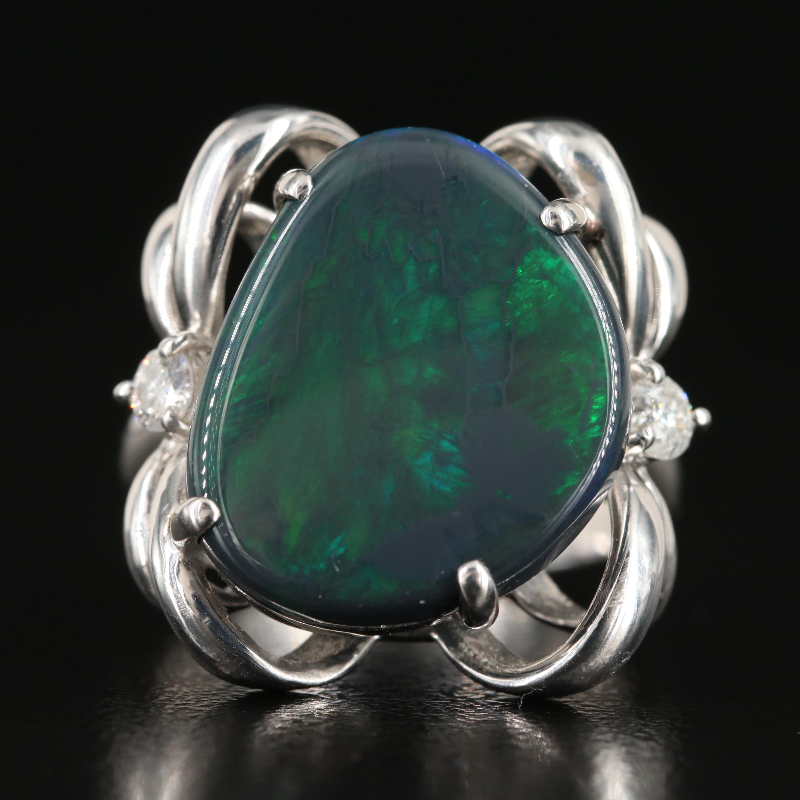 Platinum Black Opal and Diamond Ring