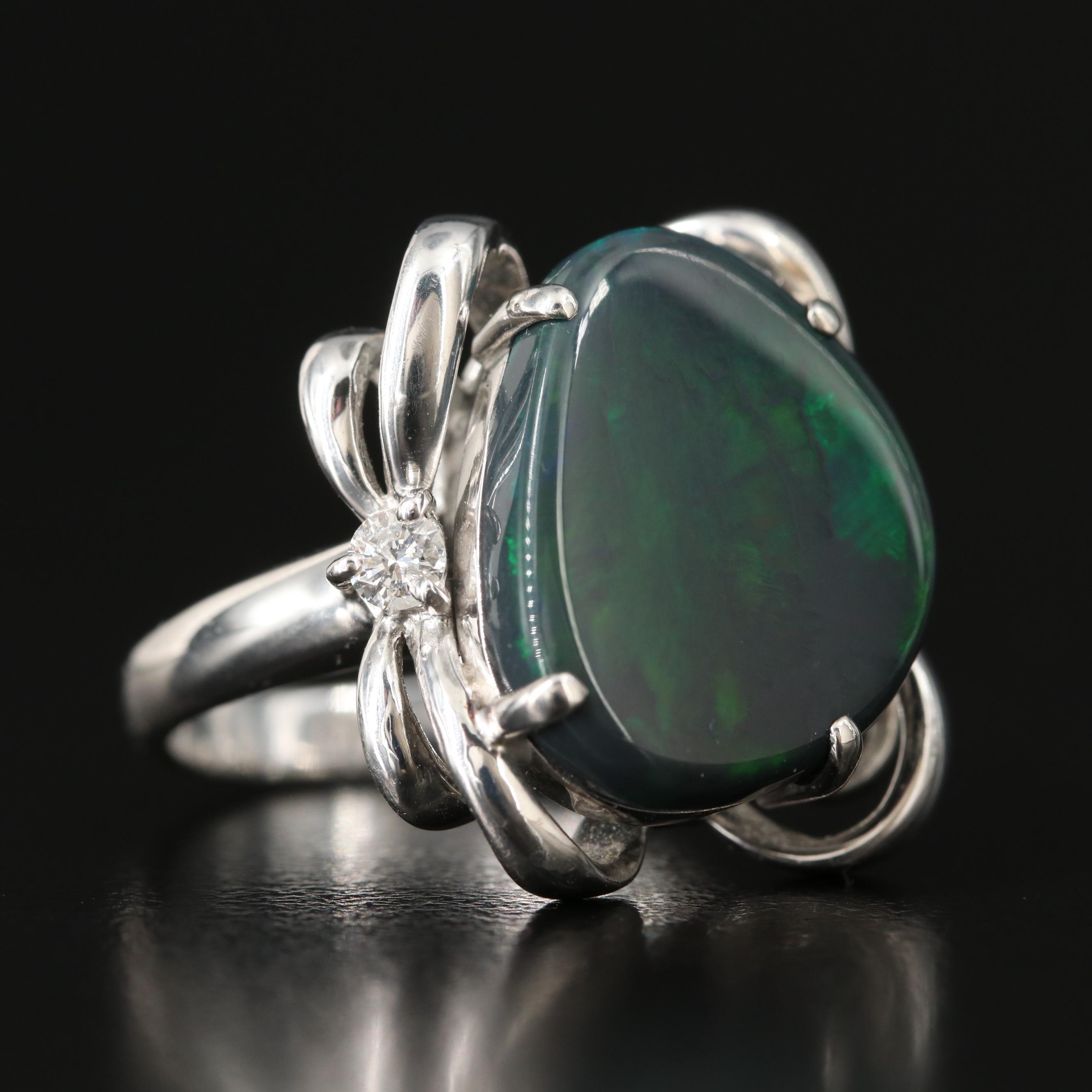 Platinum Black Opal and Diamond Ring