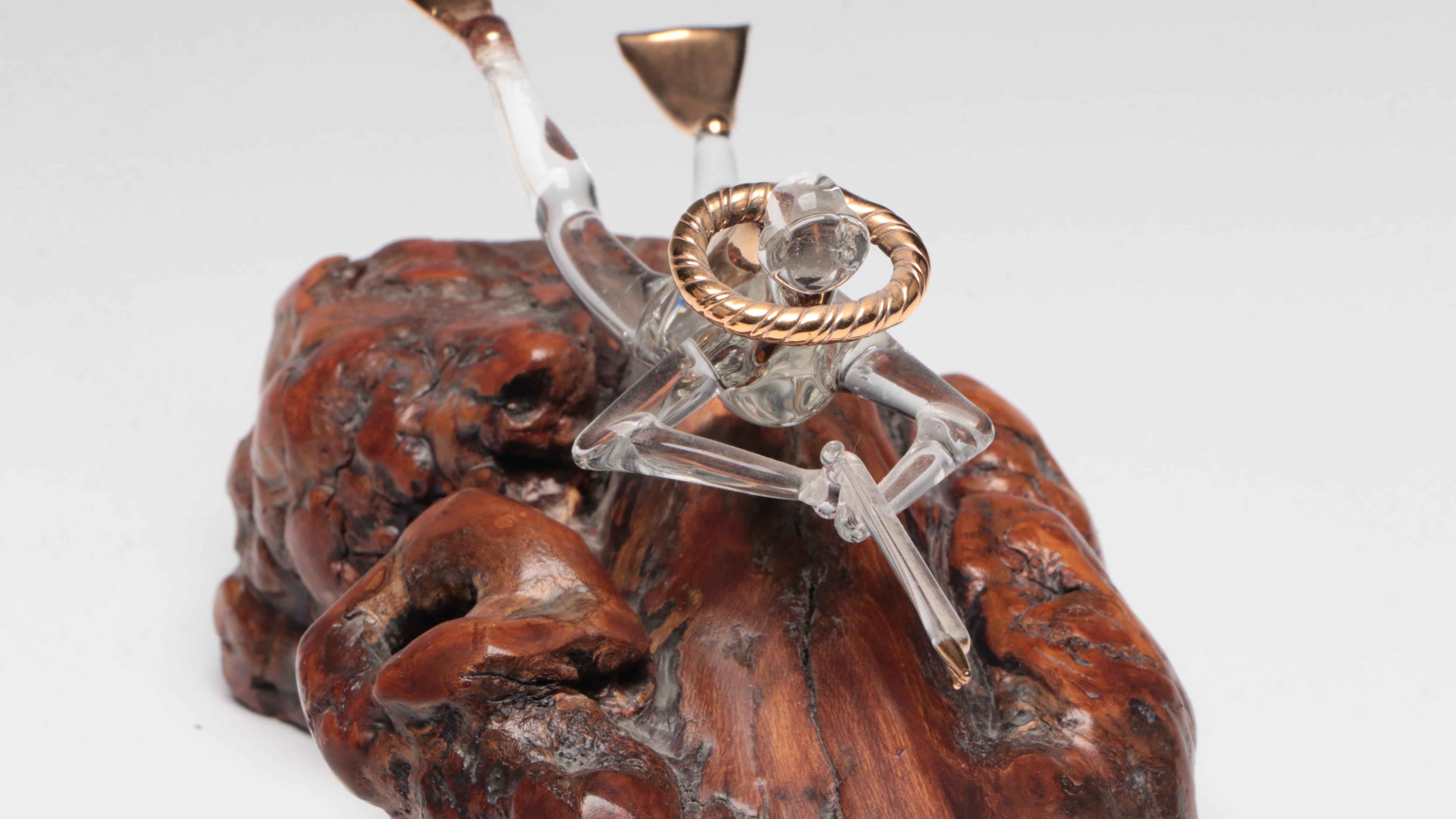 Glass Scuba Diver Figurines Mounted on Wood
