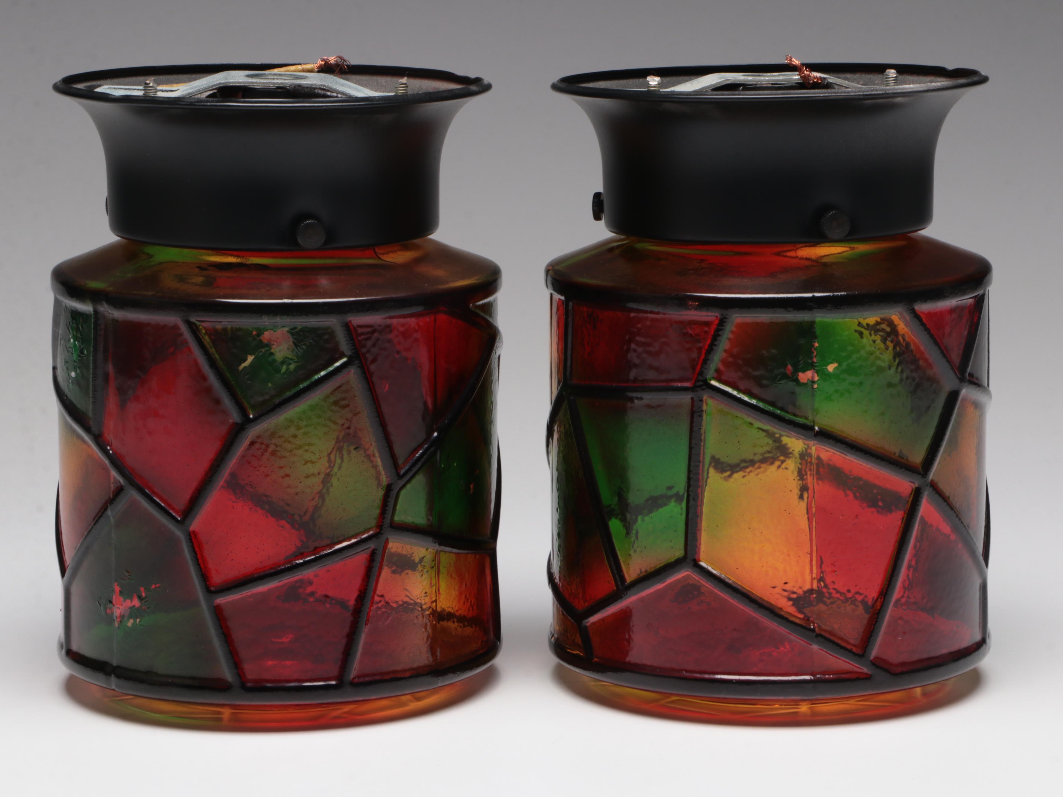 Pair of Stained Glass Ceiling Lights, 21st Century