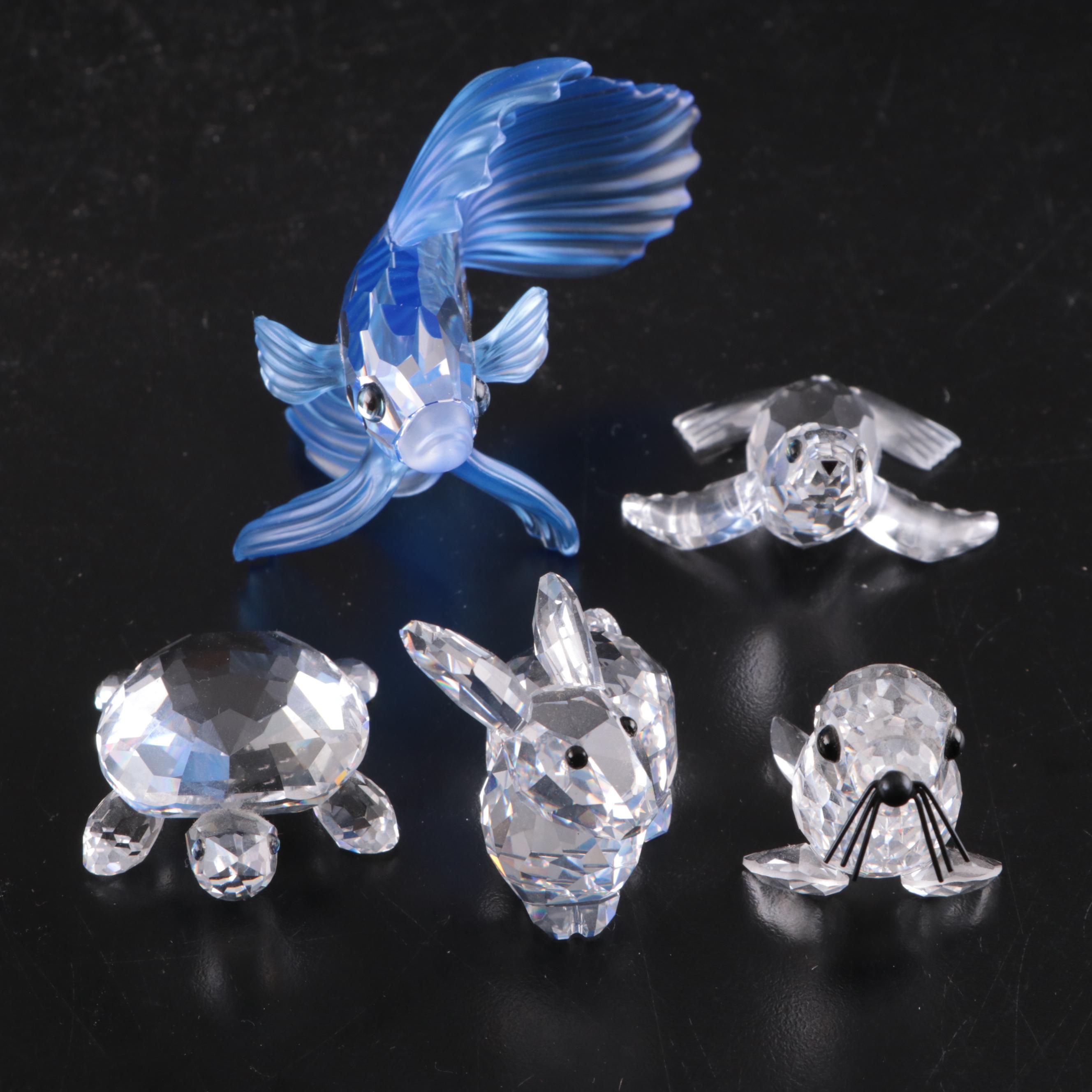 Swarovski "Siamese Fighting Fish" with Other Swarovski Crystal Animal Figurines
