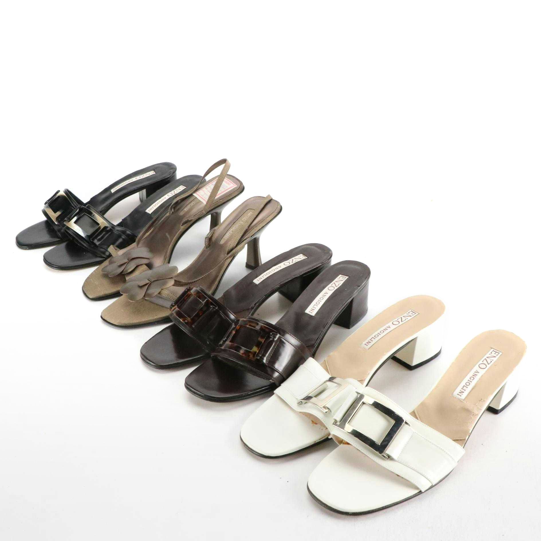 Enzo Angiolini Leather Buckle Sandals and Floral Ankle Strap Heels