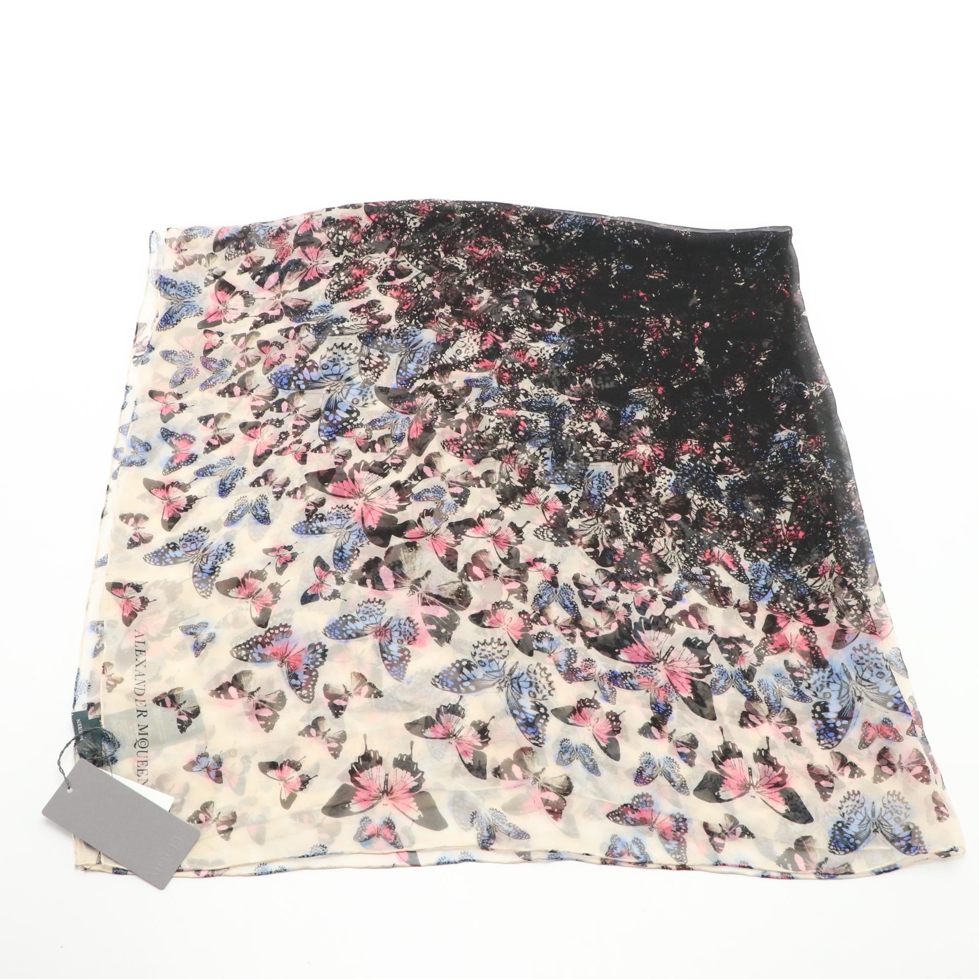Alexander McQueen "Butterfly Flight" Silk Chiffon Scarf with Tags